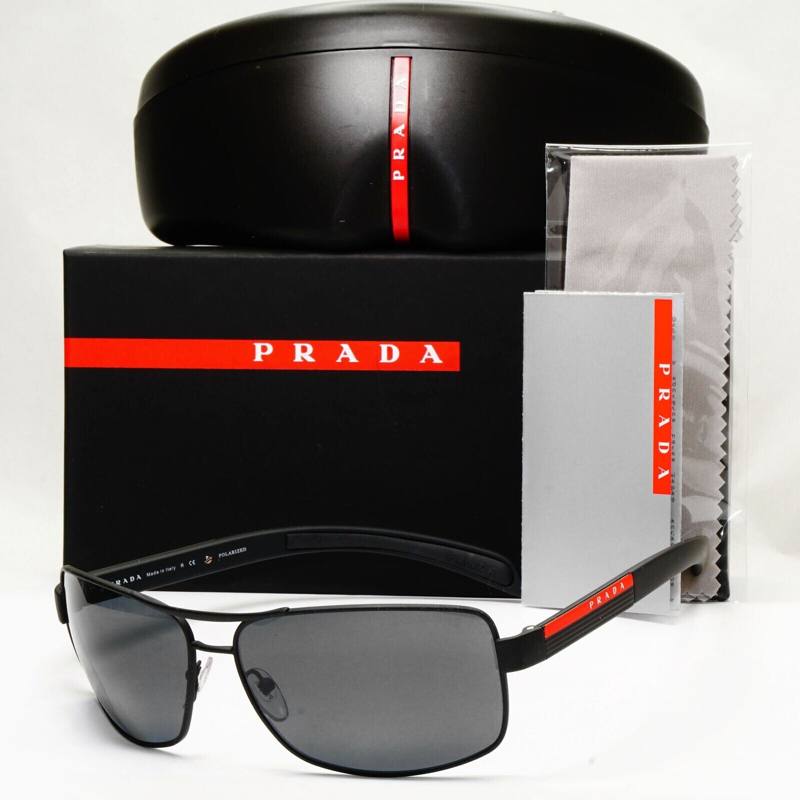 Prada Sunglasses Black Polarized Wrap Pilot PS54IS SPS 54I DG0-5Z1 [a] 39025