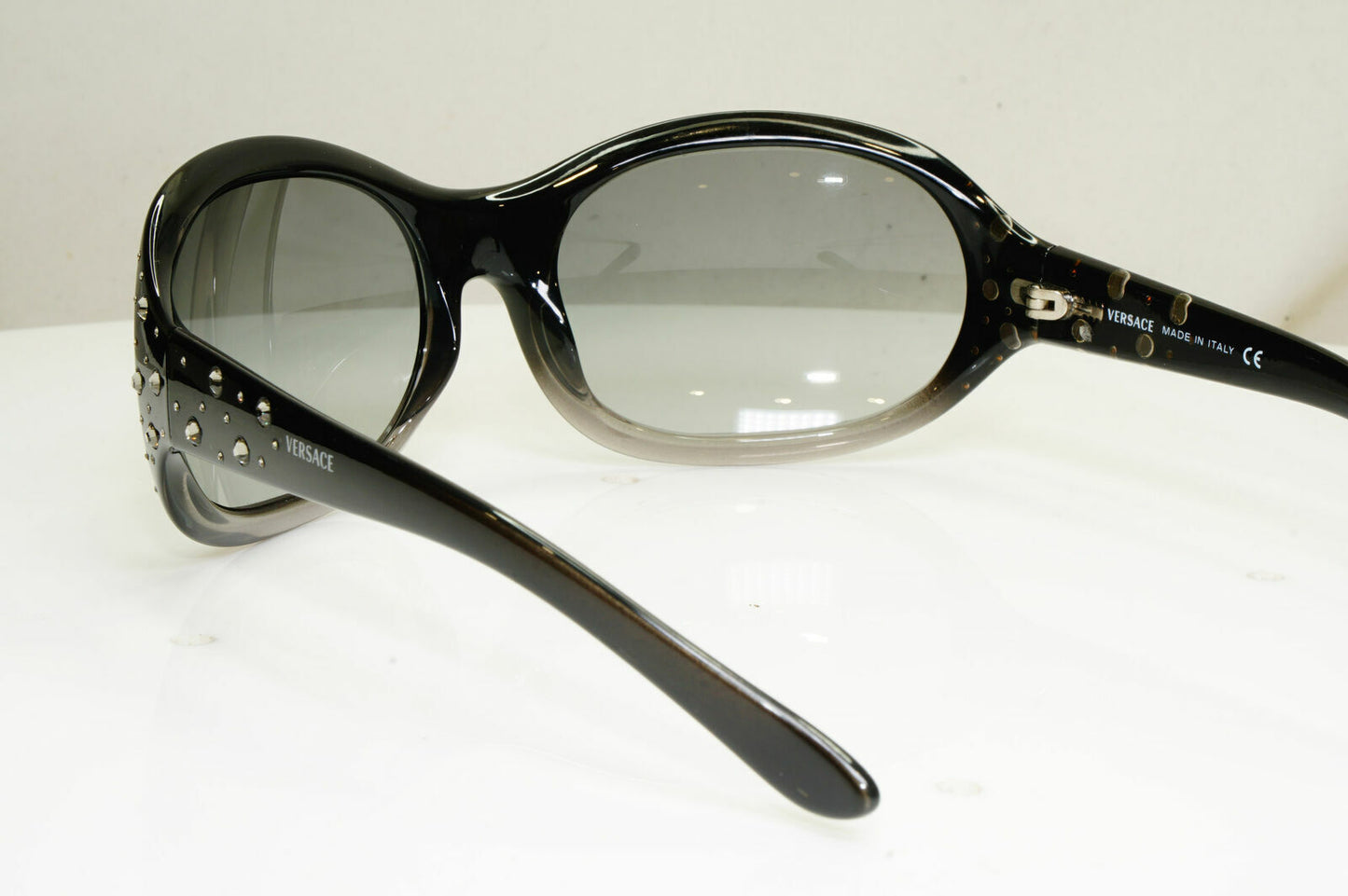 Versace Crystal Gem Black Grey Sunglasses Wrap Womens Designer 4063 528/11 29791