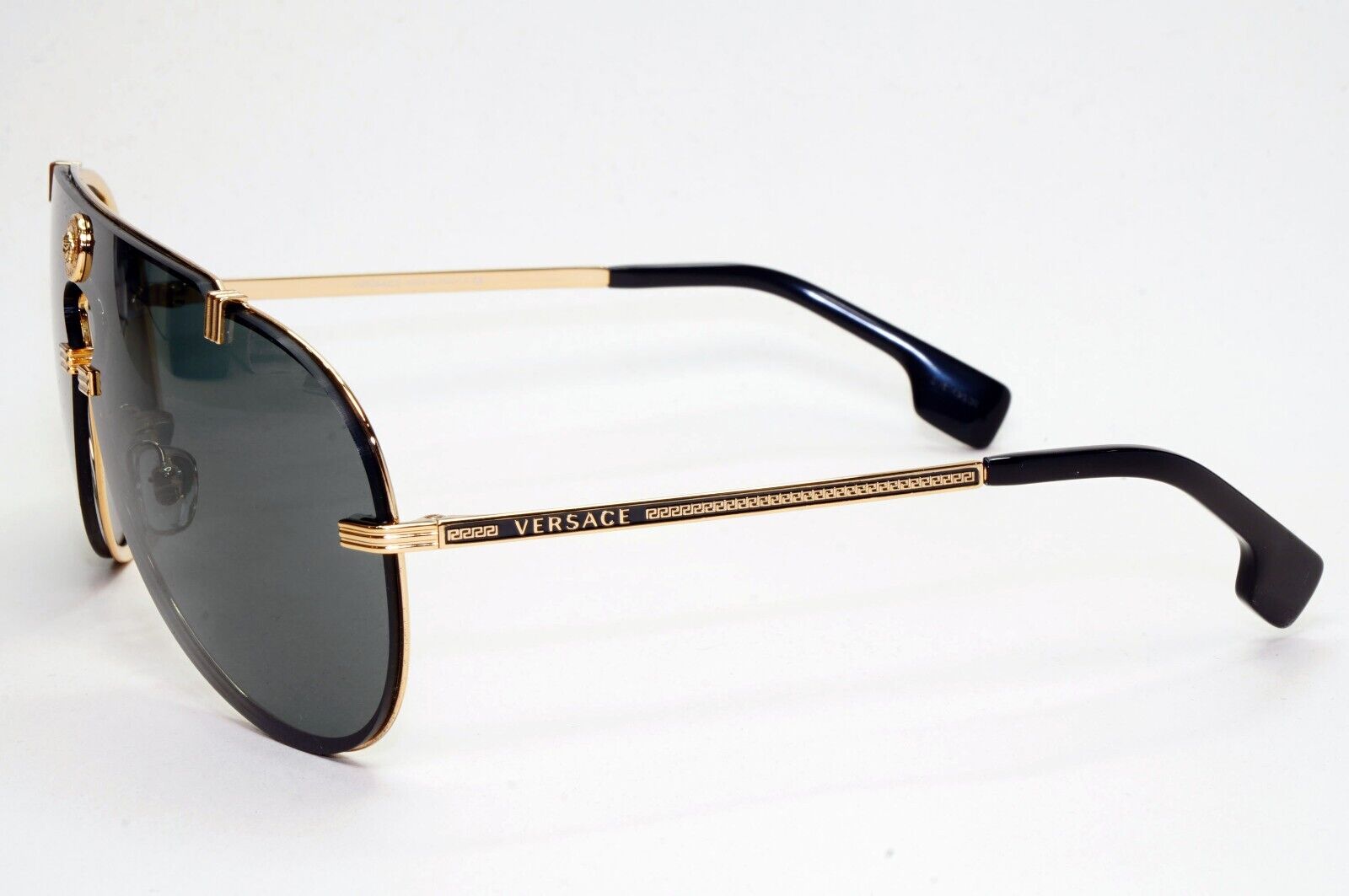 Versace Sunglasses Black Gold Pilot Medusa Metal Shield MOD VE 2243 1002/87