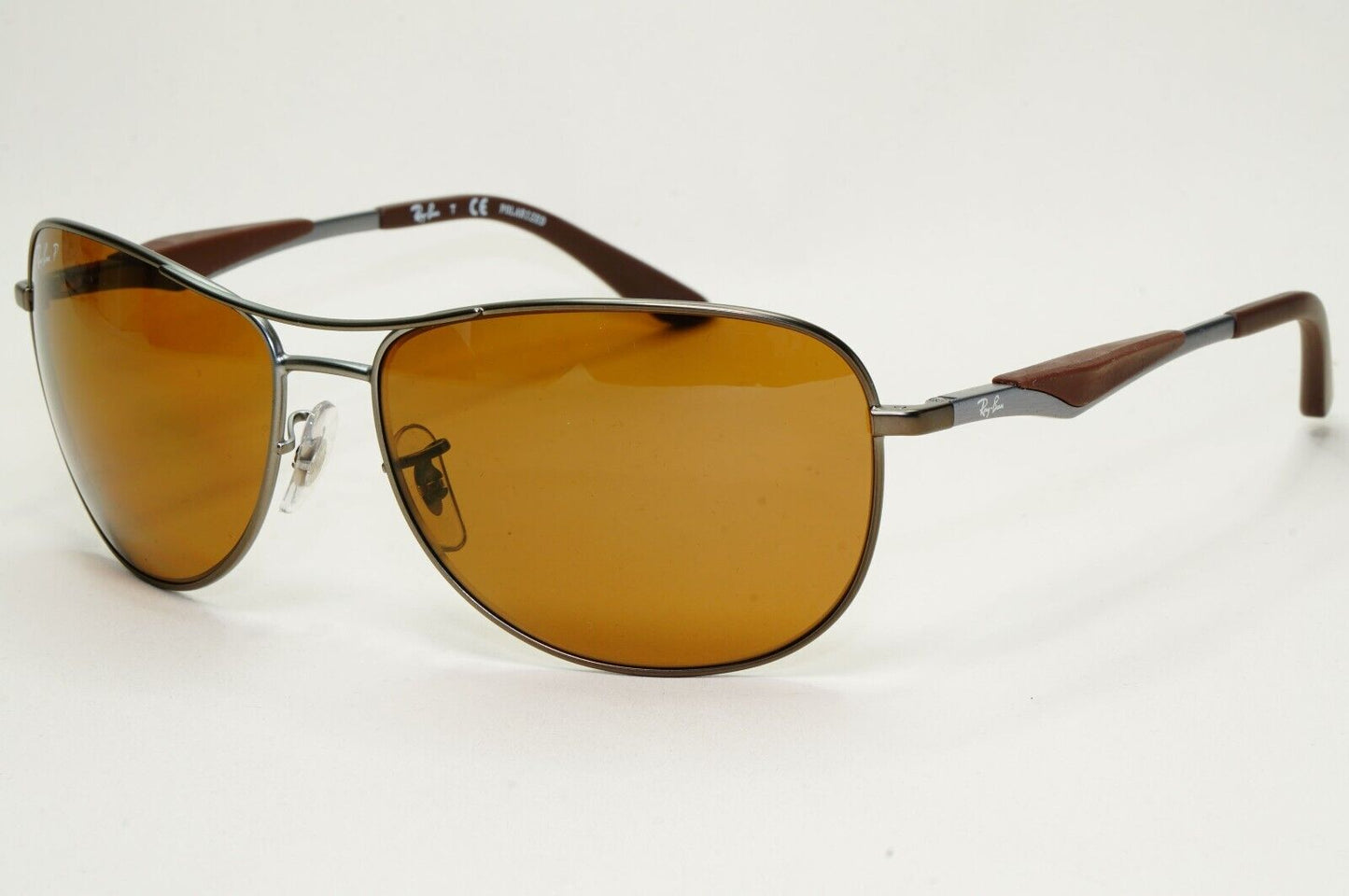 Ray-Ban Sunglasses Polarized Gunmetal Brown Meta Pilot Wrap RB 3519 029/83 62mm