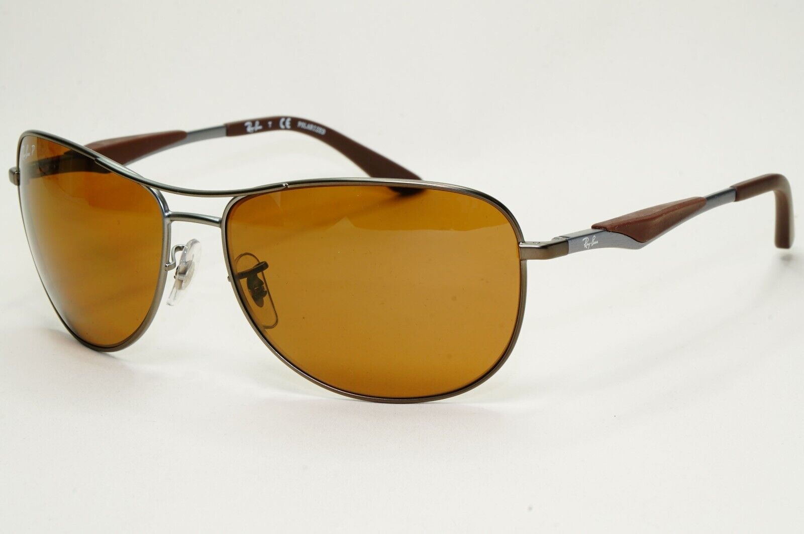 Ray-Ban Sunglasses Polarized Gunmetal Brown Meta Pilot Wrap RB 3519 029/83 62mm