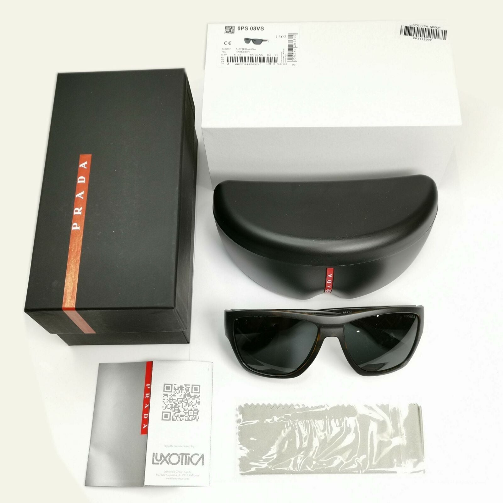 Prada Sunglasses Grey Brown Havana Mens Square SPS 08V 564-06F Red Stripe Sport
