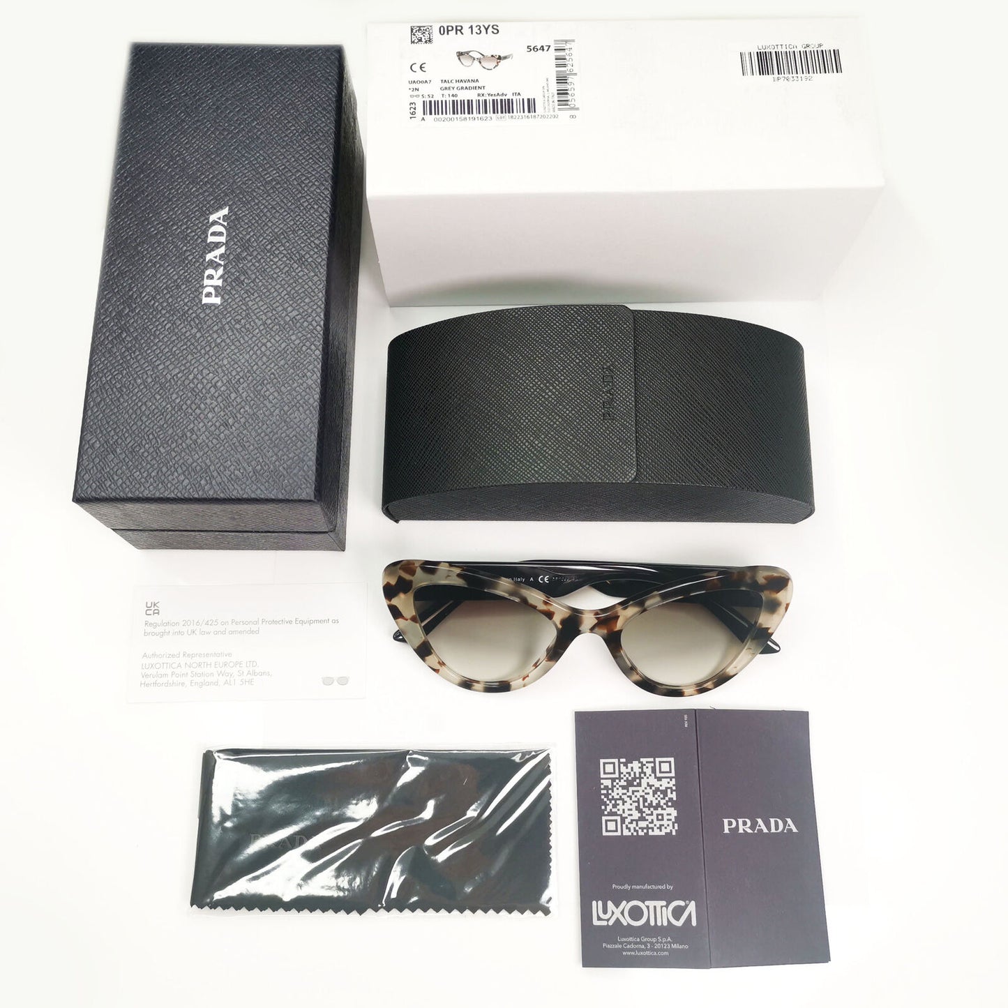 Prada Marble Brown Sunglasses Milano Havana Grey Cat Eye PR13YS SPR 13Y UAO-0A7