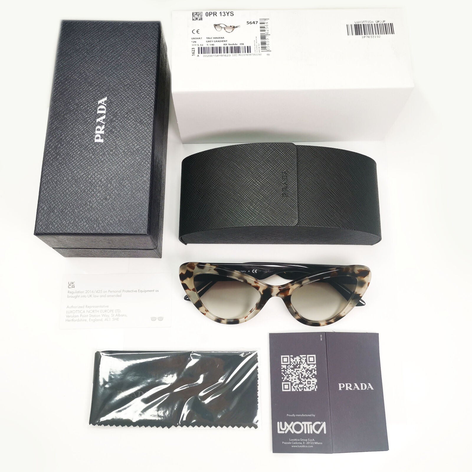 Prada Marble Brown Sunglasses Milano Havana Grey Cat Eye PR13YS SPR 13Y UAO-0A7