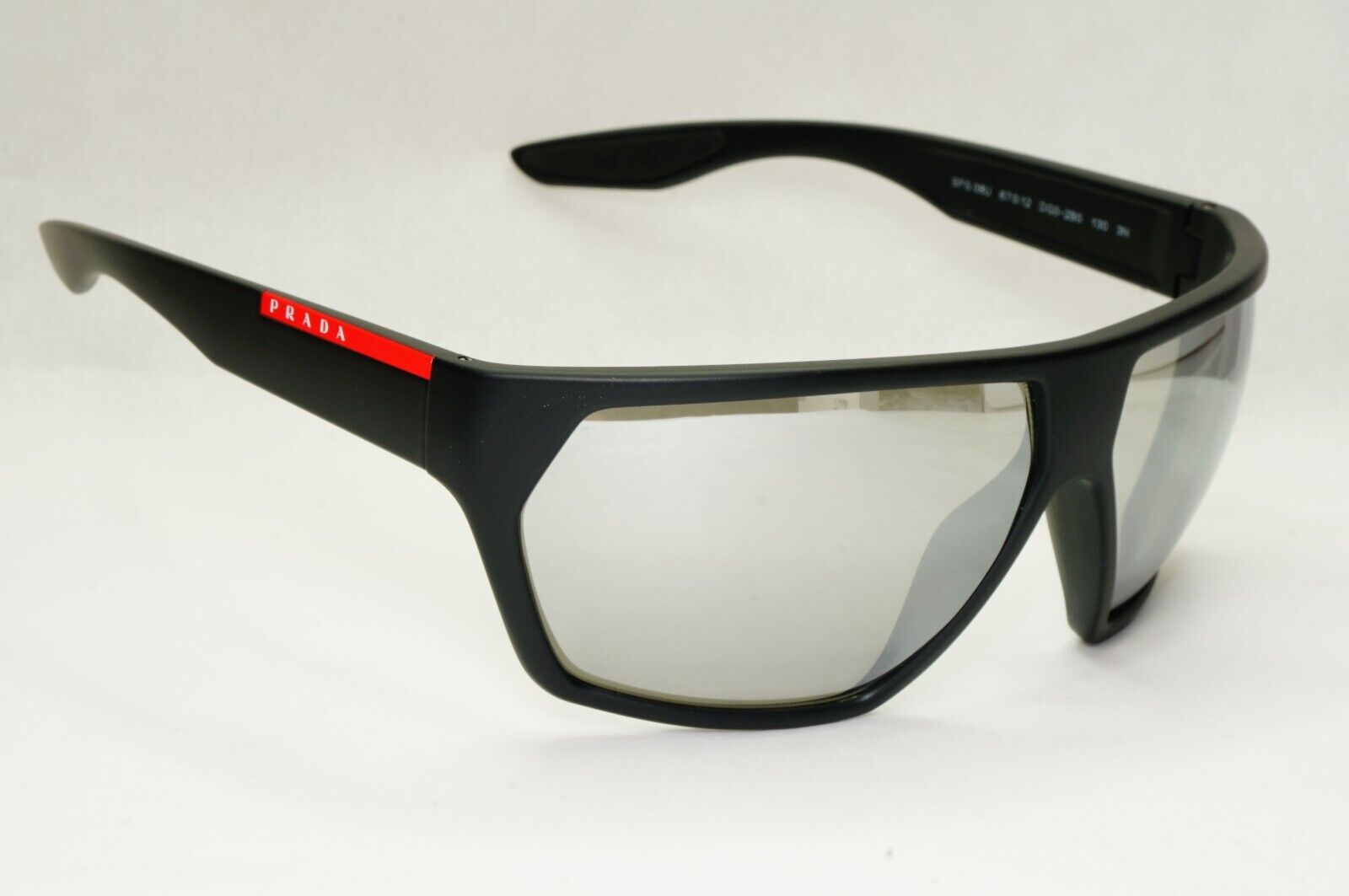 Prada Sunglasses Black Silver Mirror Rubber Wrap PS08US SPS 08U DG0-2B0