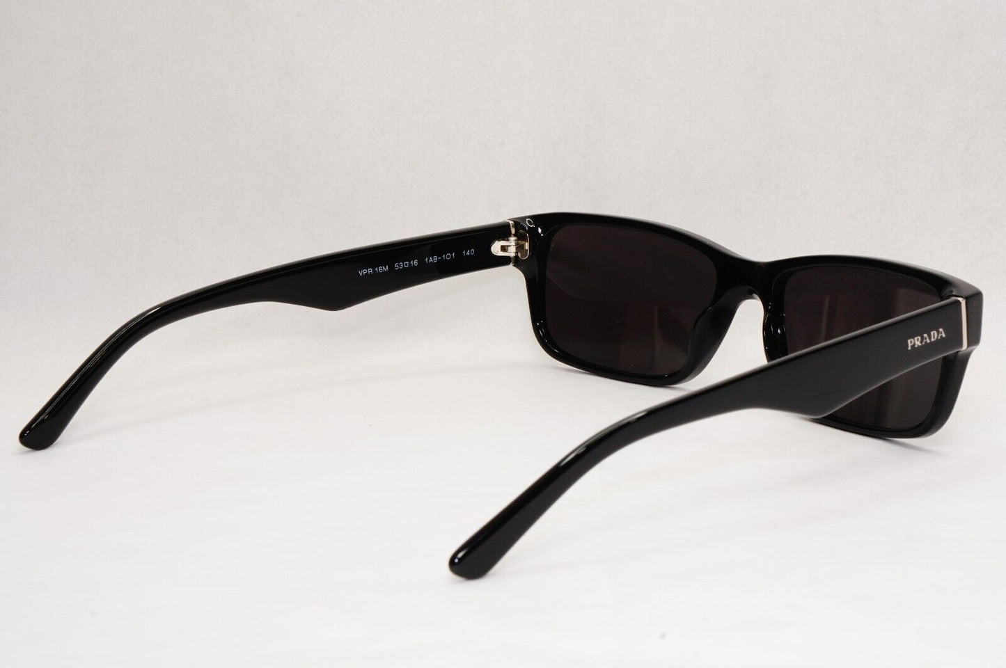 Prada Sunglasses Black Glossy Rectangle Square PR16MV VPR 16M 1AB-1O1 53mm