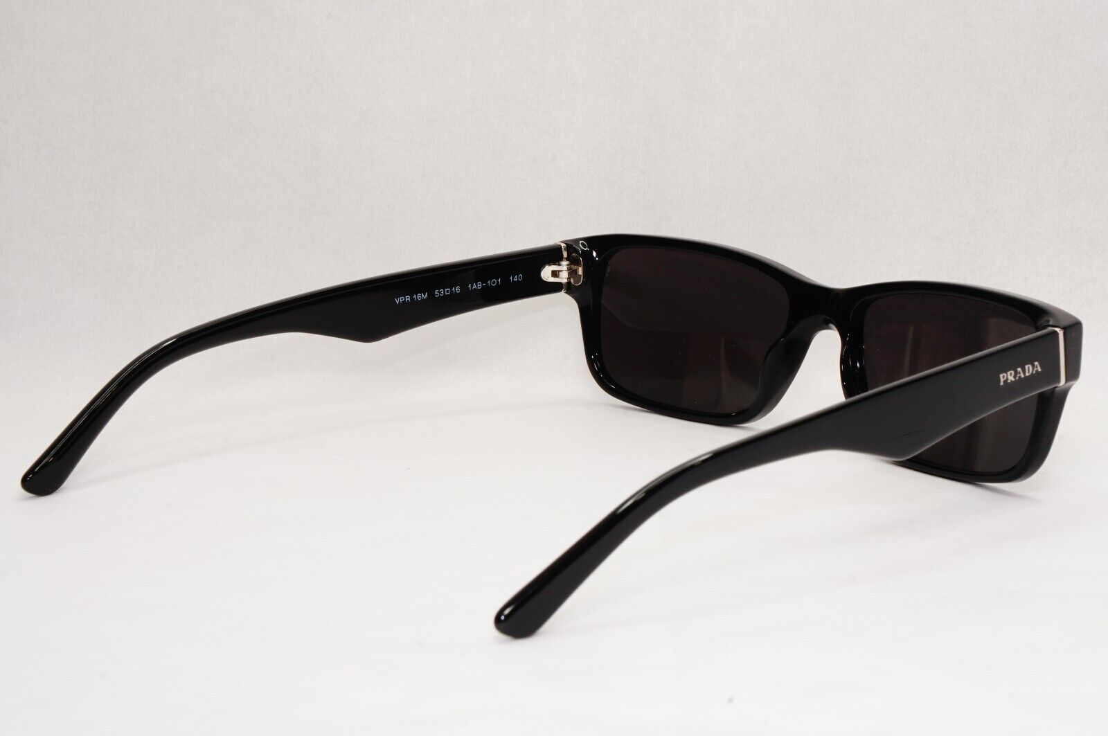 Prada Sunglasses Black Glossy Rectangle Square PR16MV VPR 16M 1AB-1O1 53mm