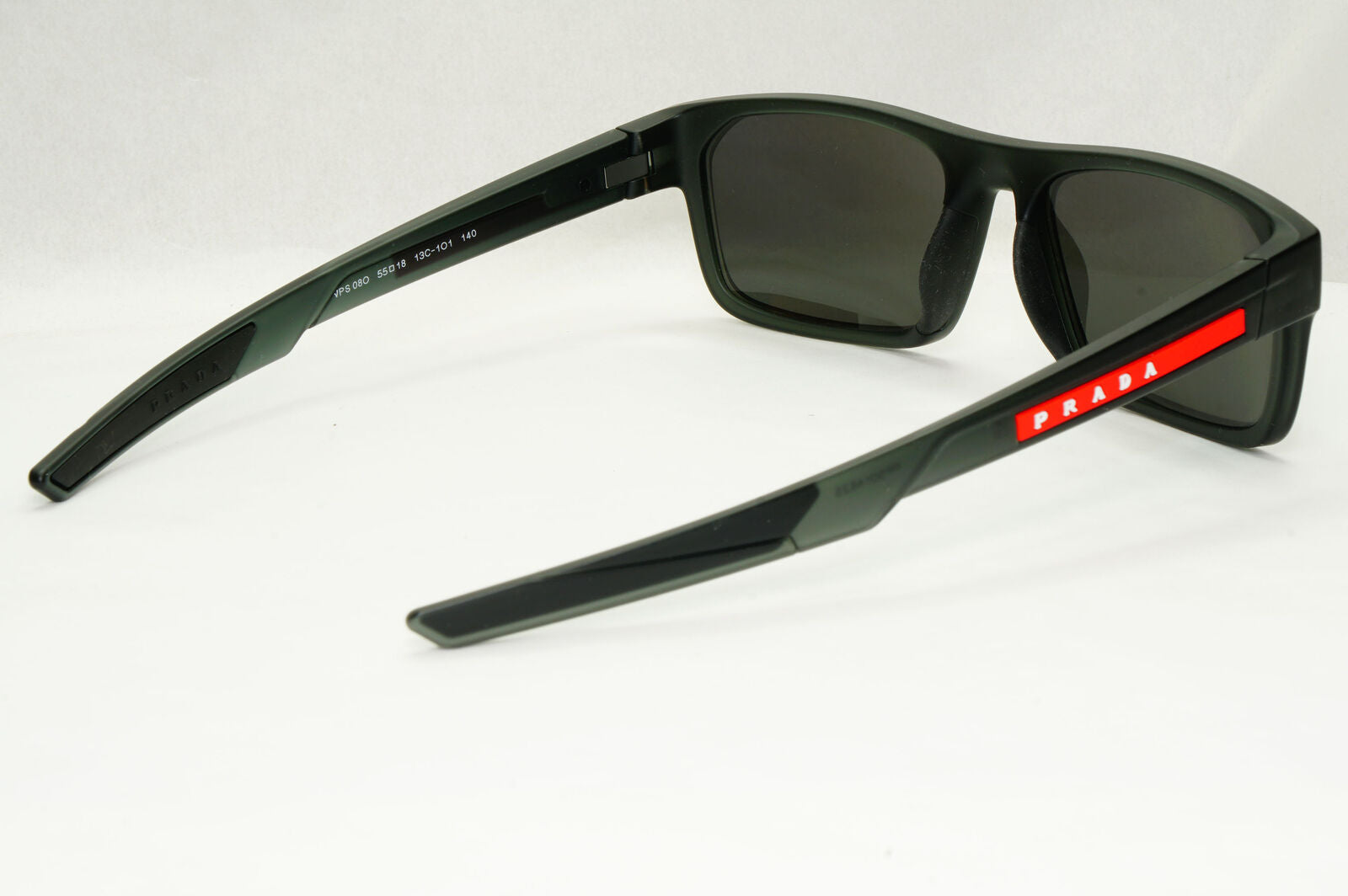 Prada Sunglasses Black Transparent Square Red Stripe PS08OV VPS 08O 13C-1O1 55mm