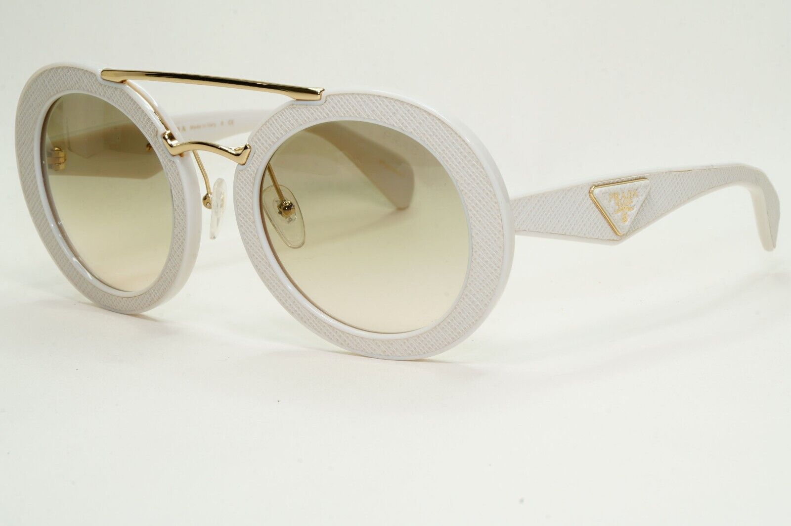 Prada Sunglasses White Saffiano Leather Triangle PR15SS SPR 15S UFP-3H2 270924