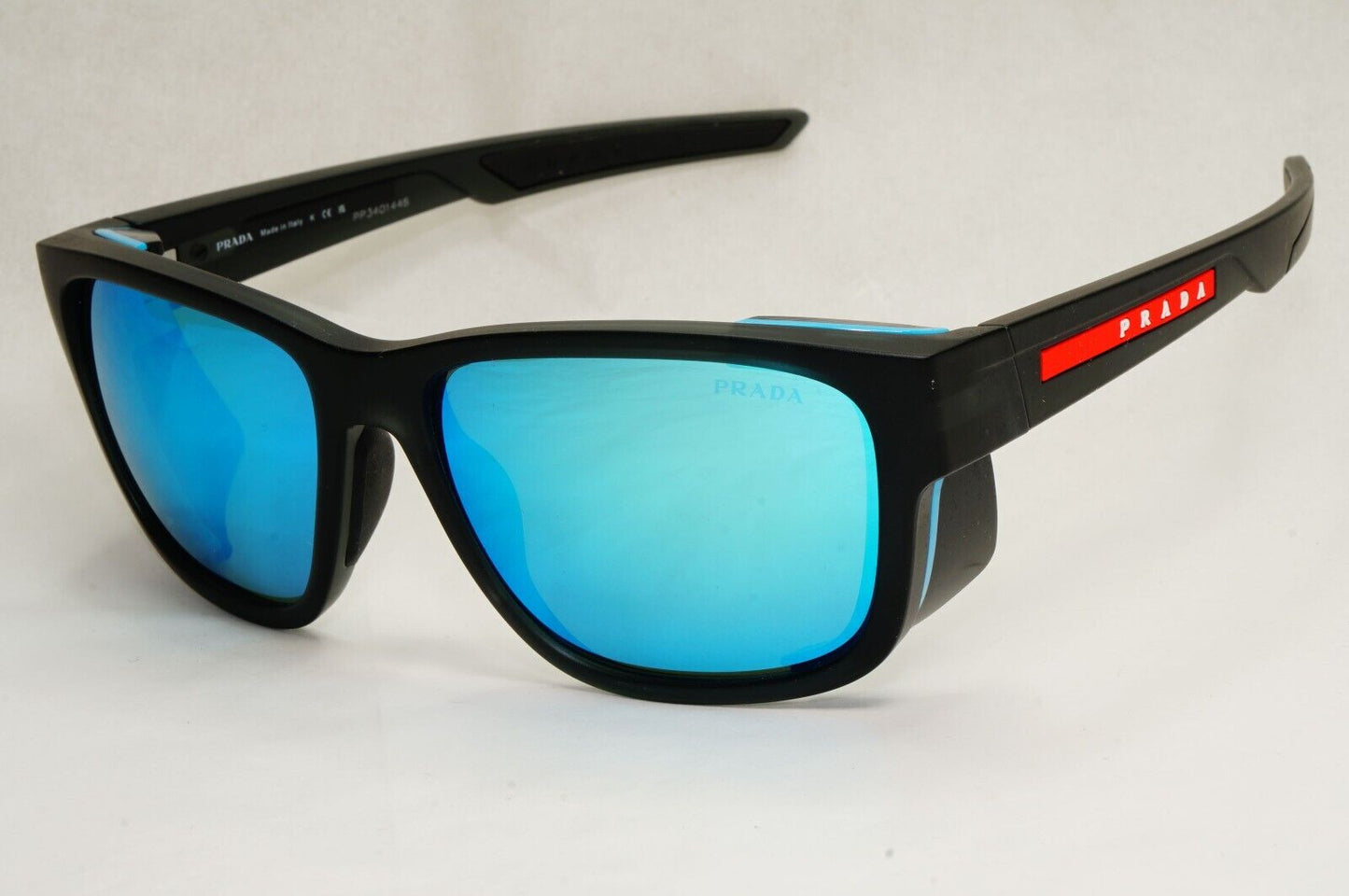 Prada Sunglasses Blue Mirror Grey Rubber Side Shields PS07WS SPS 07W 13C-08R