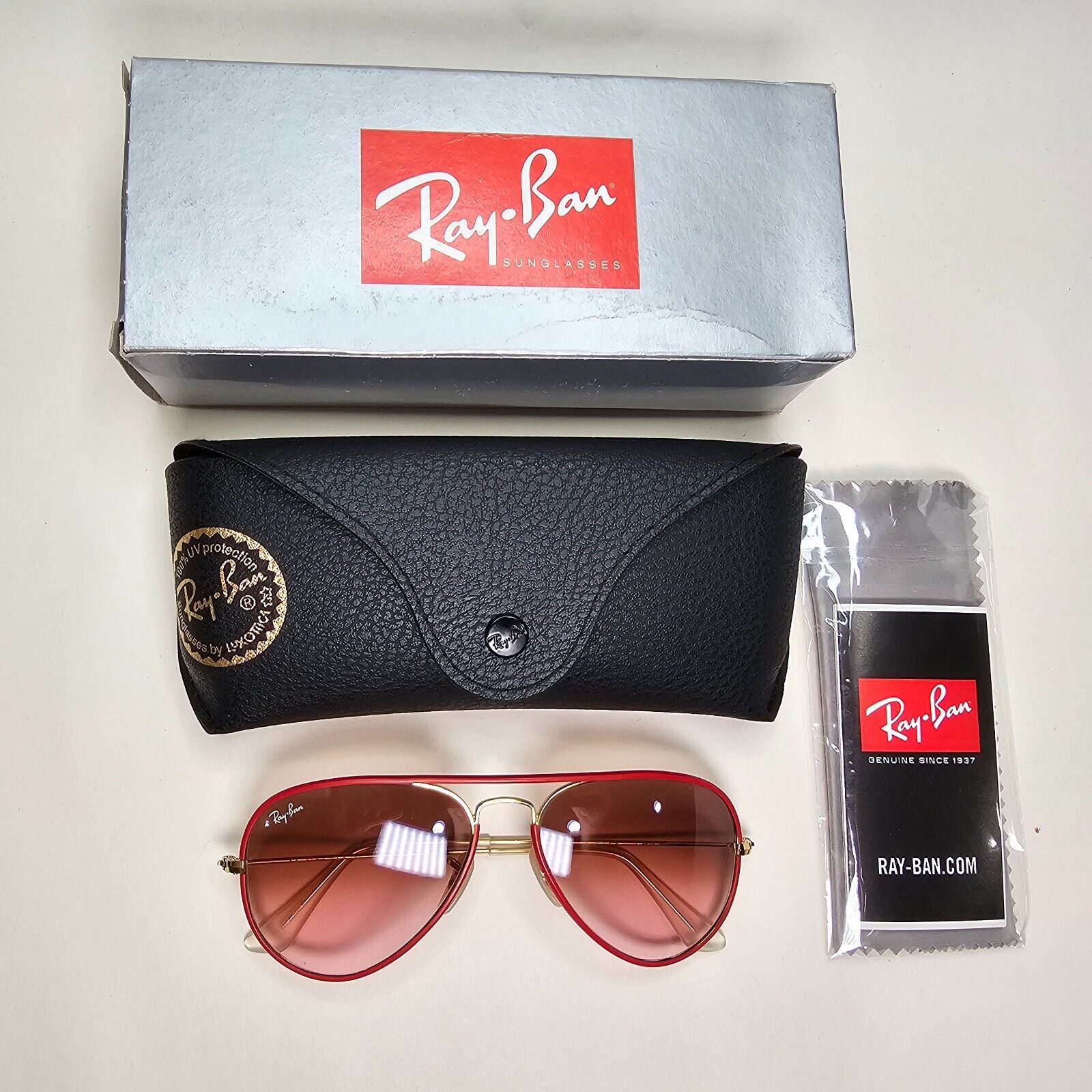 Ray-Ban Sunglasses Aviator Full Color Red Brown RB 3025-J-M  001/X3 Small 55mm