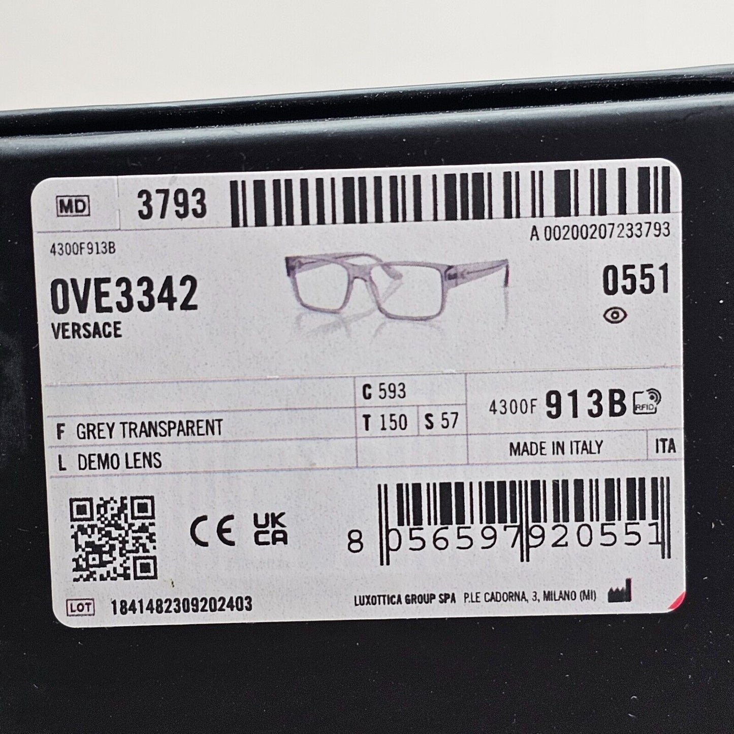 Versace Sunglasses Grey Transparent Black Square Medusa MOD 3342 593 57mm