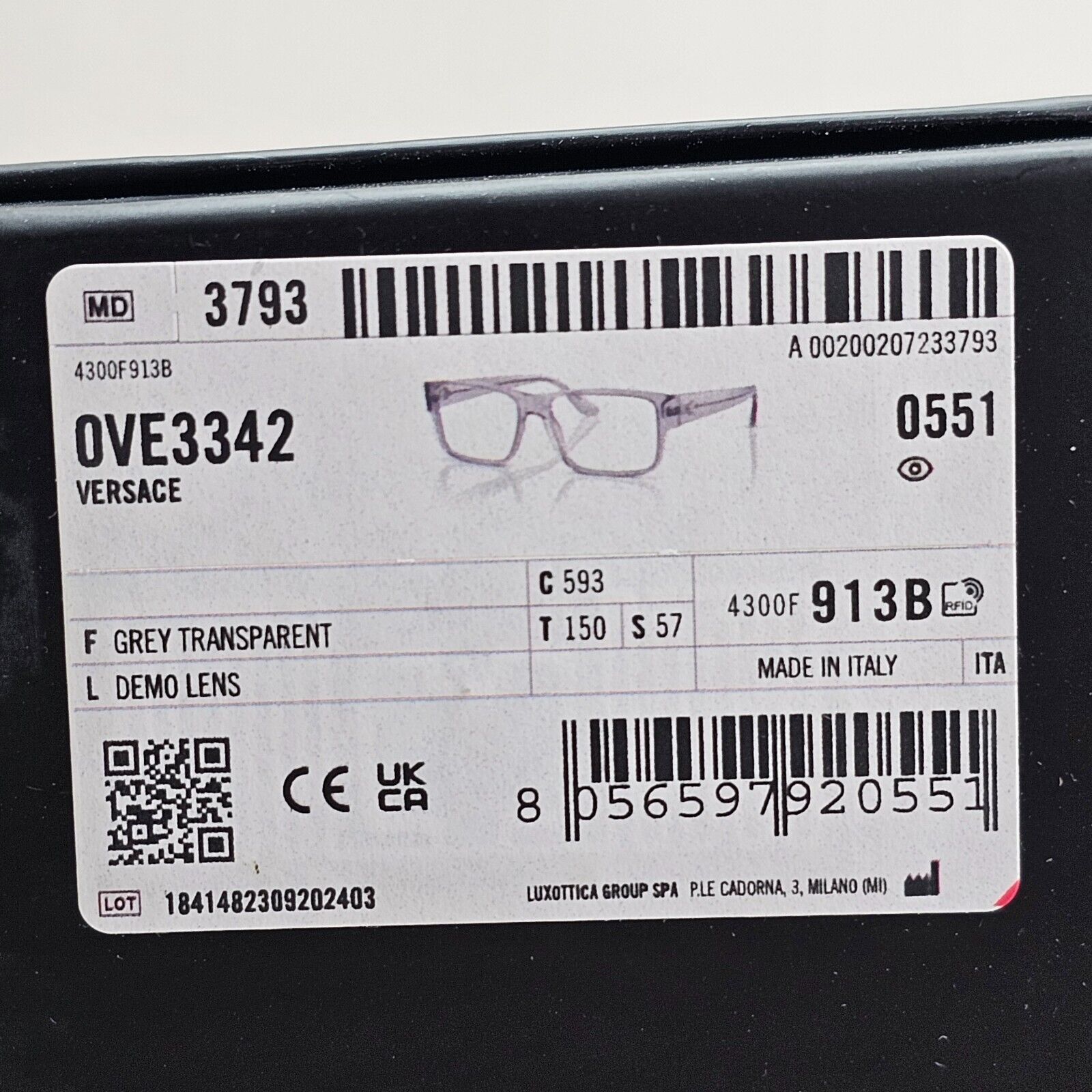 Versace Sunglasses Grey Transparent Black Square Medusa MOD 3342 593 57mm