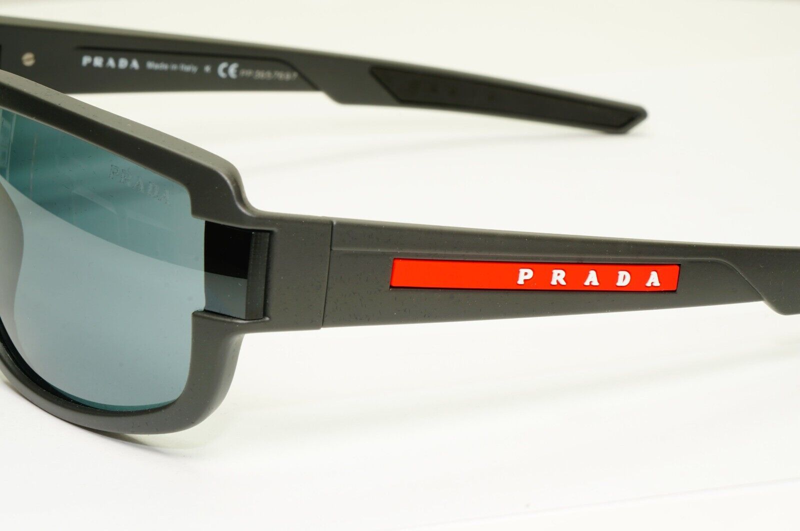 Prada Sunglasses Grey Mirror Red Stripe Rossa Rectangle SPS 03W UFK-07G PS03WS