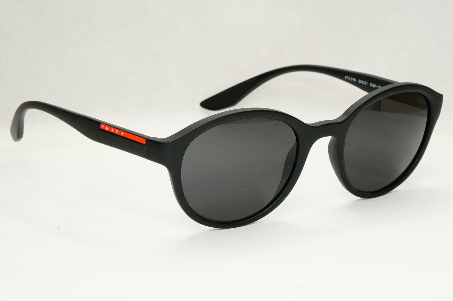Prada Sunglasses Black Round Matte Rubber Red Stripe PS01NV VPS 01N DG0-1O1 50mm