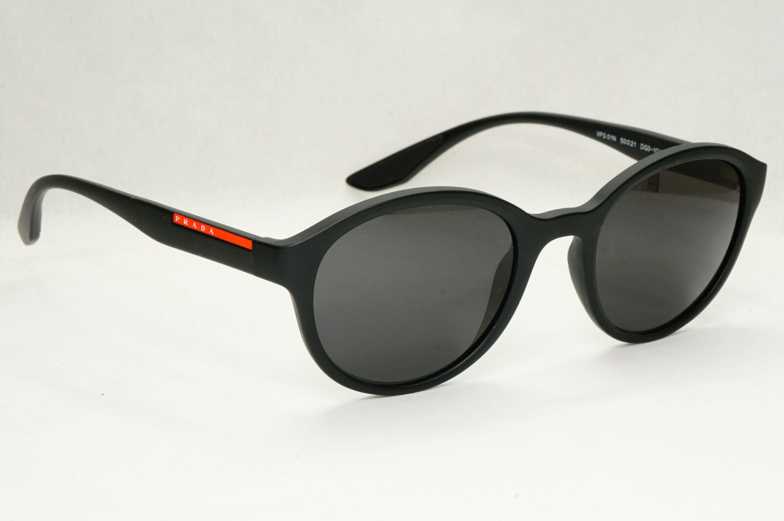Prada Sunglasses Black Round Matte Rubber Red Stripe PS01NV VPS 01N DG0-1O1 50mm