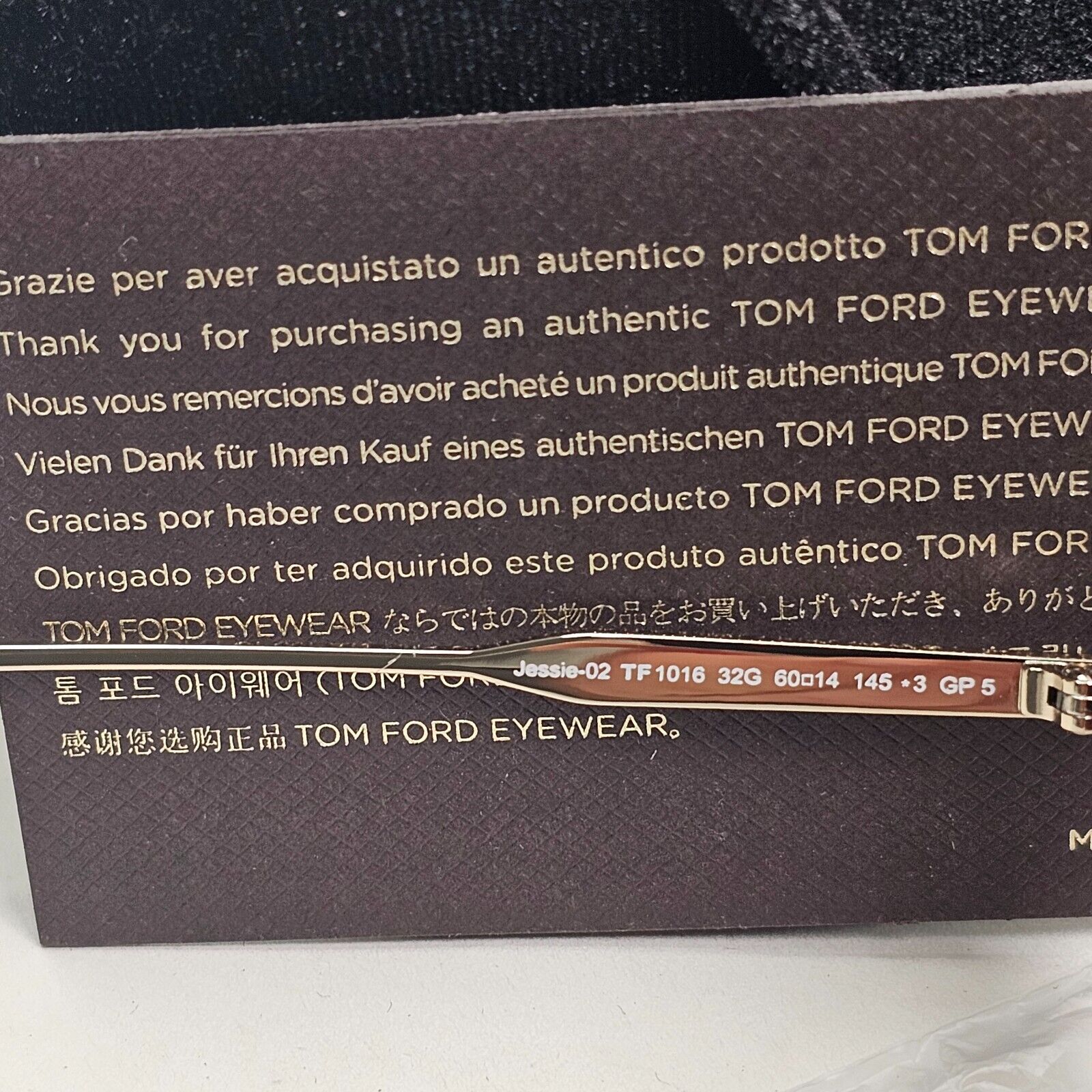 Tom Ford Sunglasses Jessie-02 24K Gold Plated Leather Pilot Brown FT1016 32G