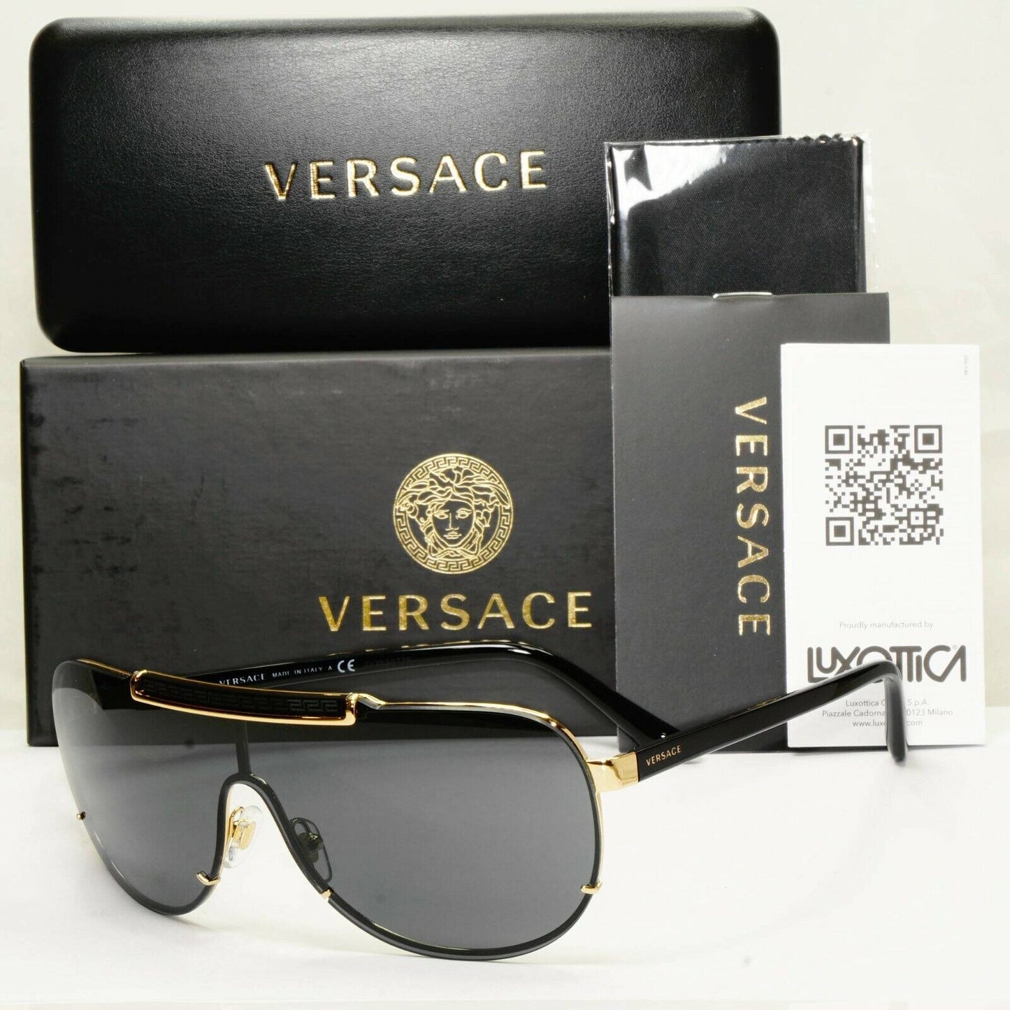 Versace Black Gold Sunglasses Shield Visor Ski Designer Fashion MOD 2140 1002/87
