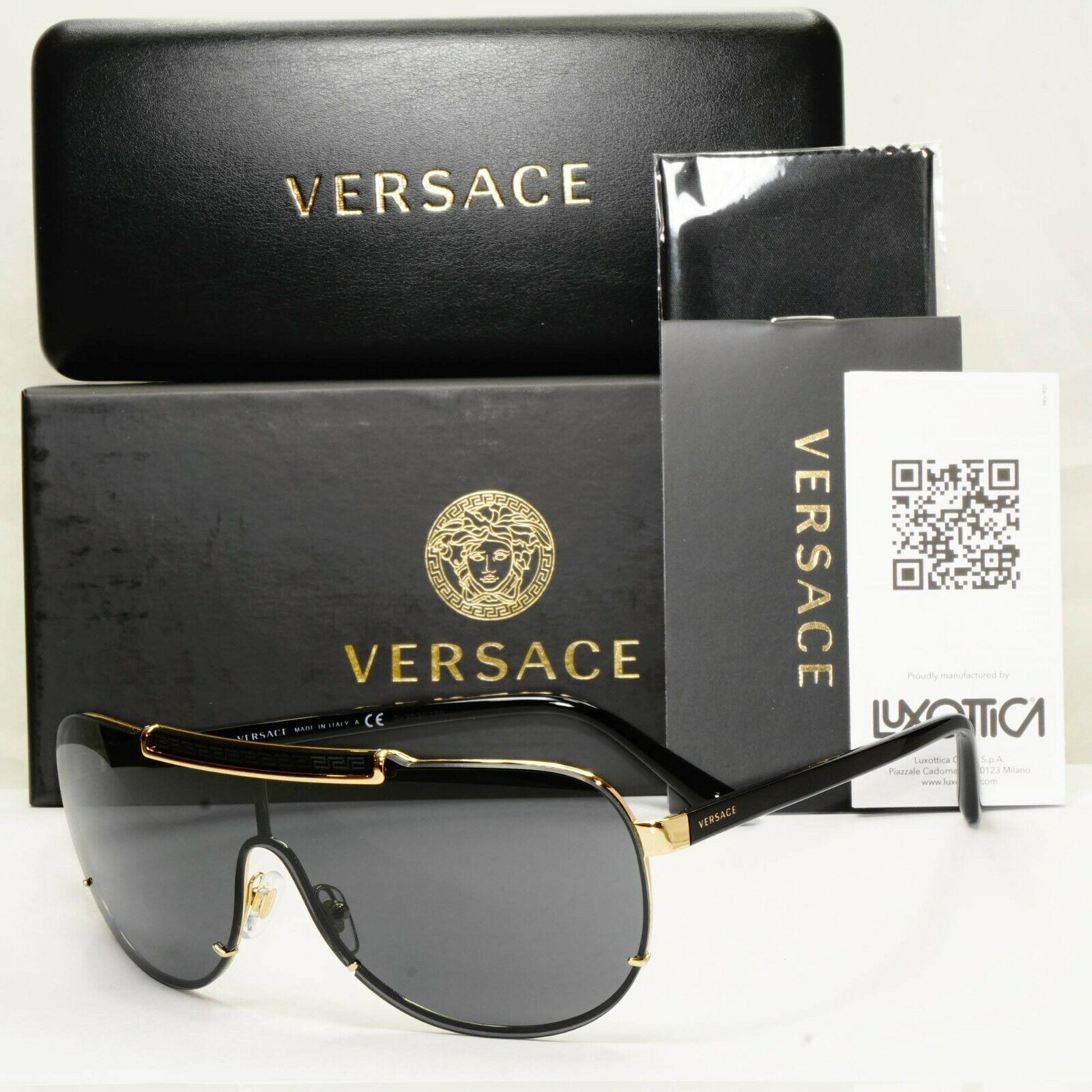 Versace Black Gold Sunglasses Shield Visor Ski Designer Fashion MOD 2140 1002/87