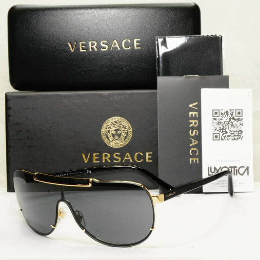 Versace Black Gold Sunglasses Shield Visor Ski Designer Fashion MOD 2140 1002/87