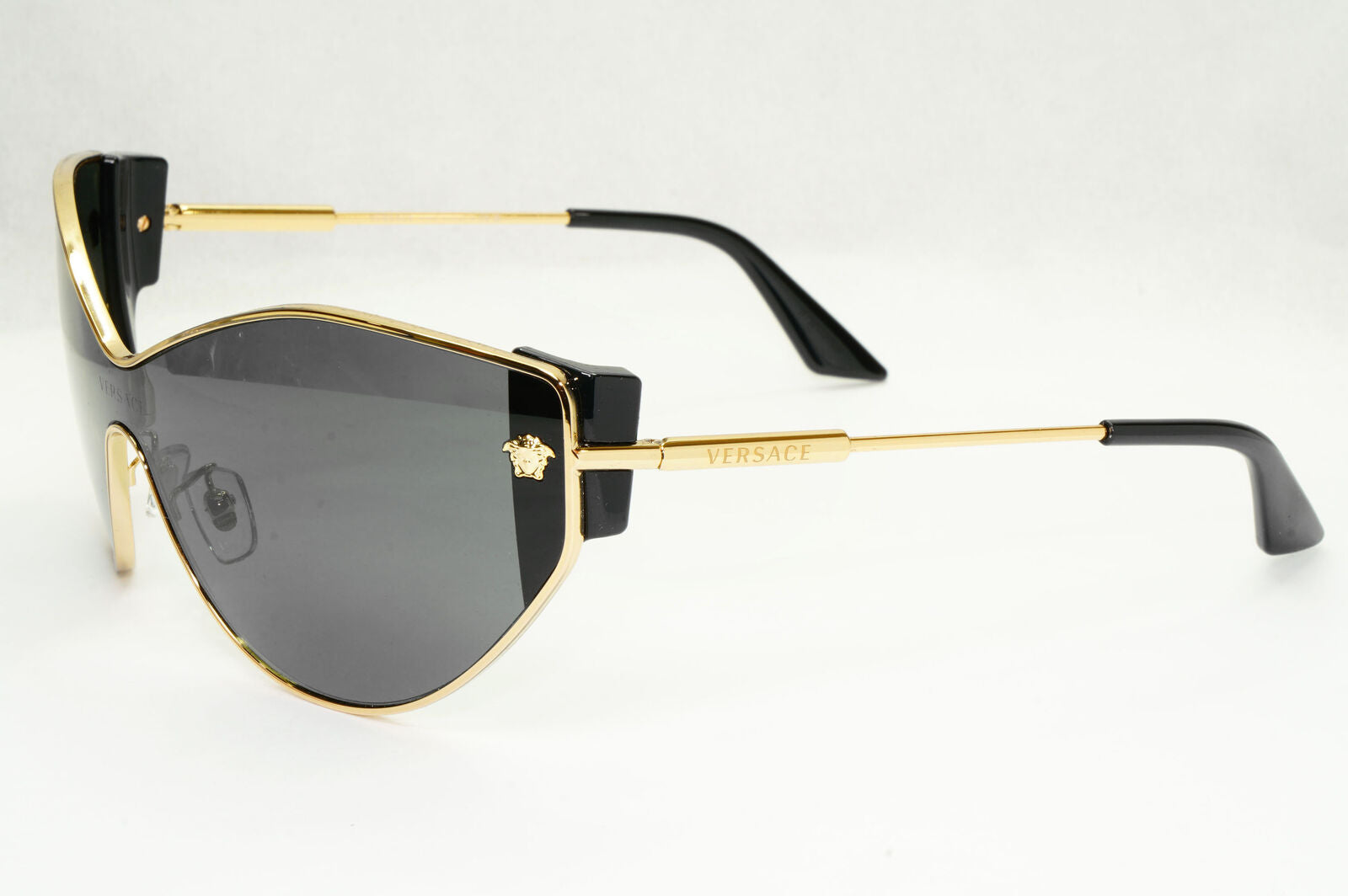 Versace Sunglasses Black Shield Gold Medusa Visor MOD 2239 1002/87