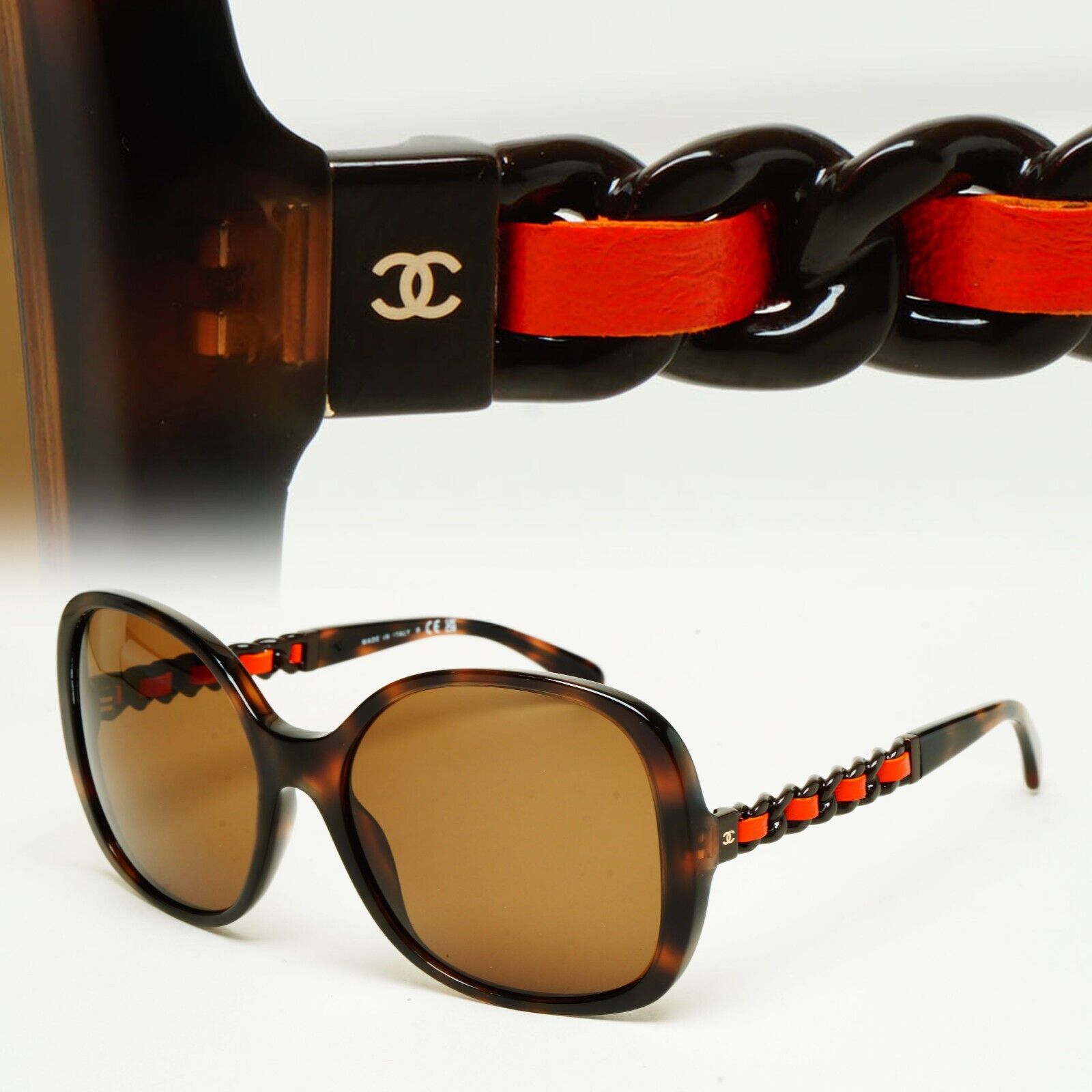 Chanel Sunglasses Brown Leather Chain Tortoise Square 5470-Q c.1761/S5 310125