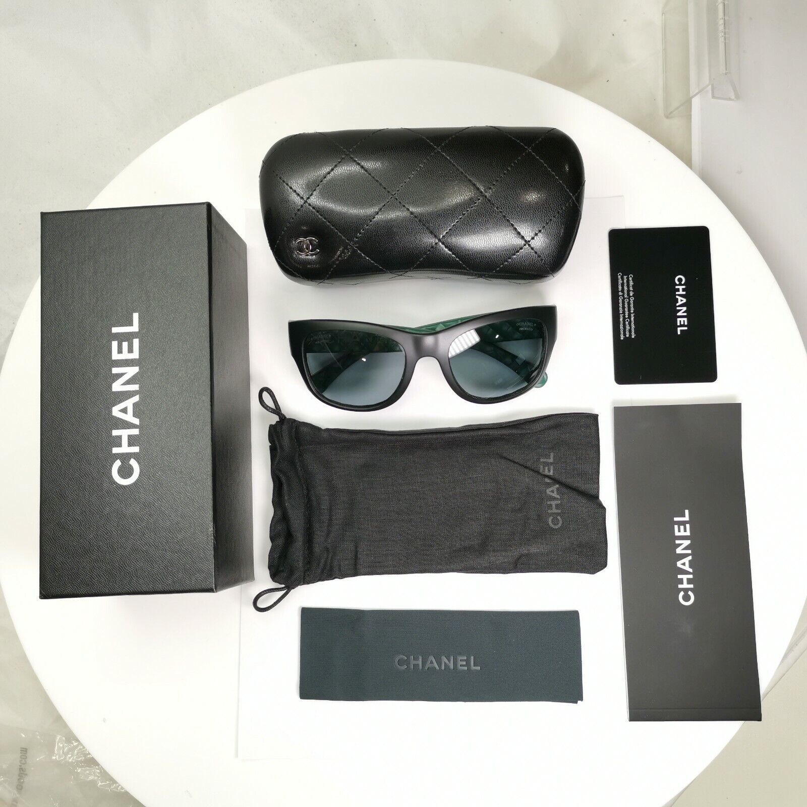 Chanel Sunglasses Polarized Black Grey Square Womens Fashion 6049 1481/Z7 25645