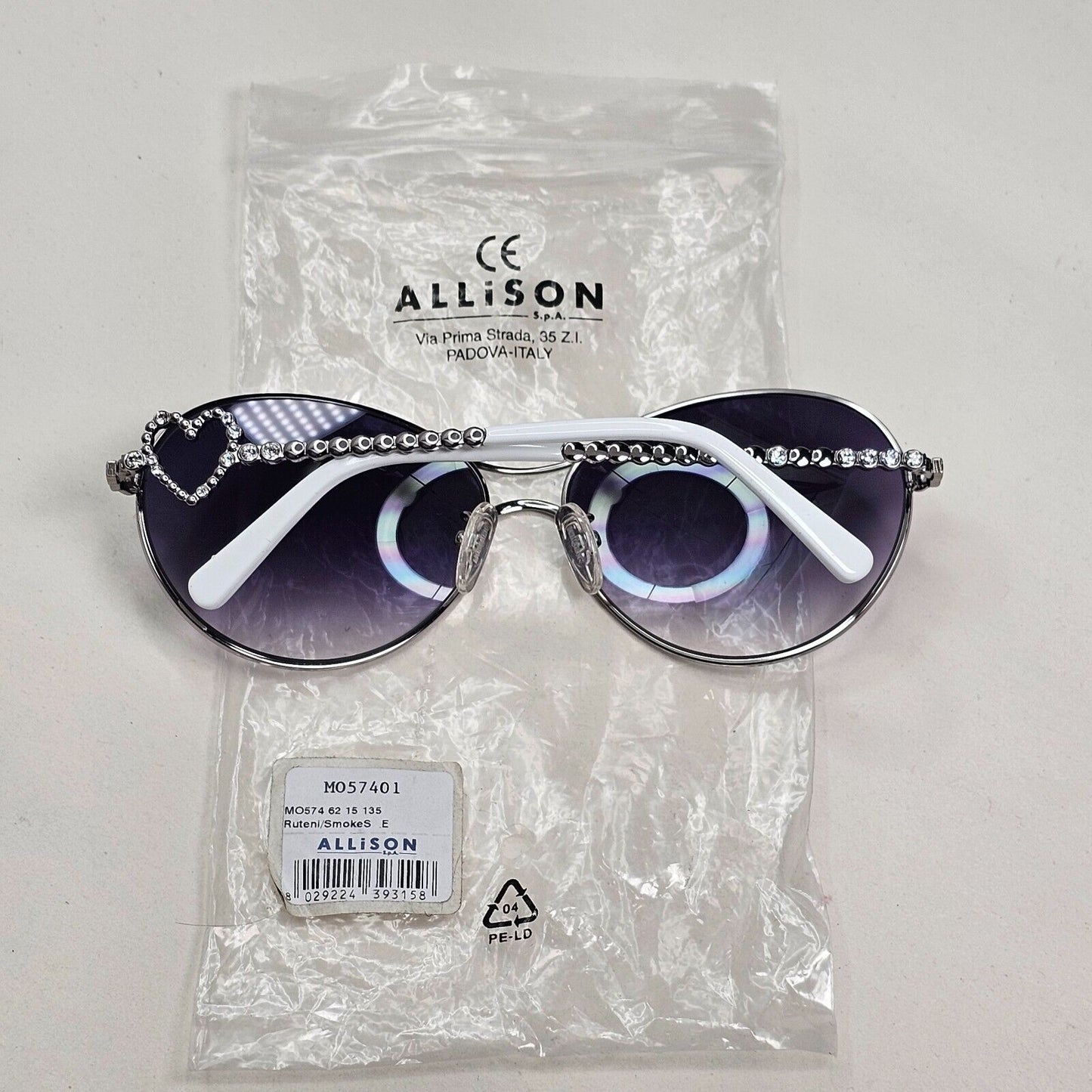 Moschino Sunglasses 2005 Vintage Gunmetal Grey Heart Crystal MO574 01 101124