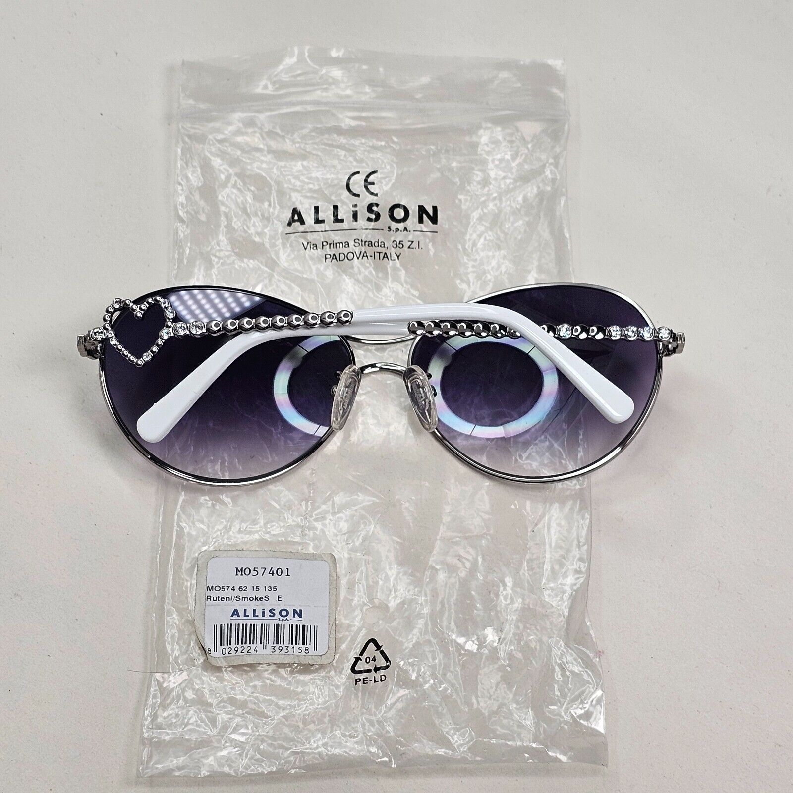 Moschino Sunglasses 2005 Vintage Gunmetal Grey Heart Crystal MO574 01 101124