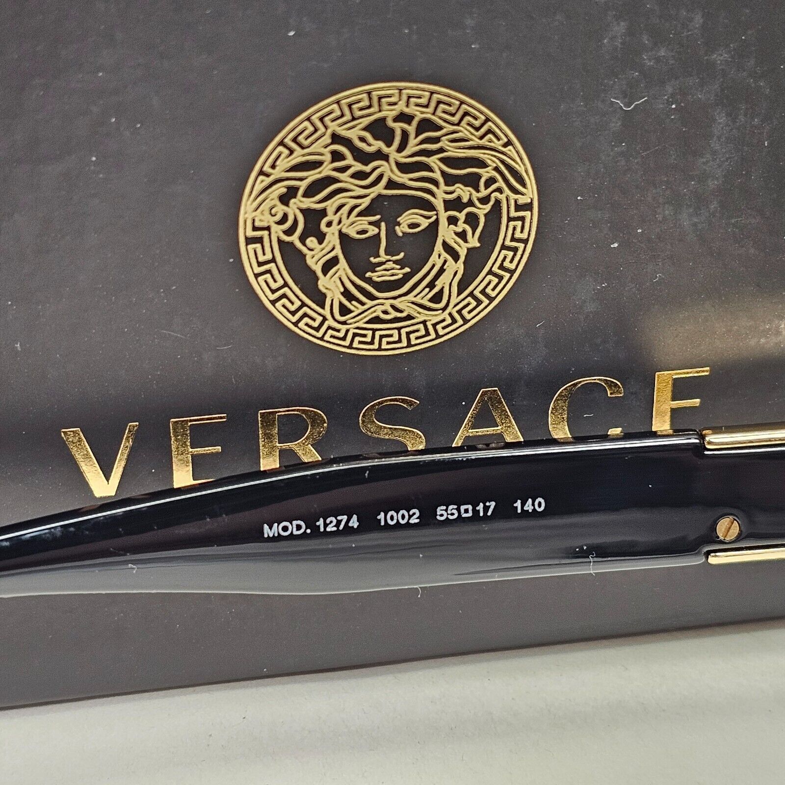 Versace Sunglasses Gold Black Glossy Square Medusa MOD VE 1274 1002 55mm