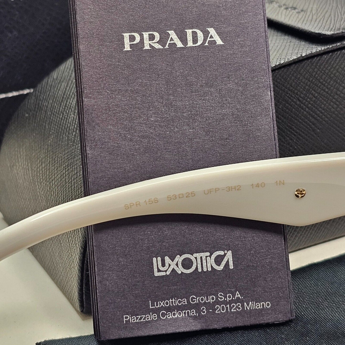 Prada Sunglasses White Saffiano Leather Triangle PR15SS SPR 15S UFP-3H2 270924