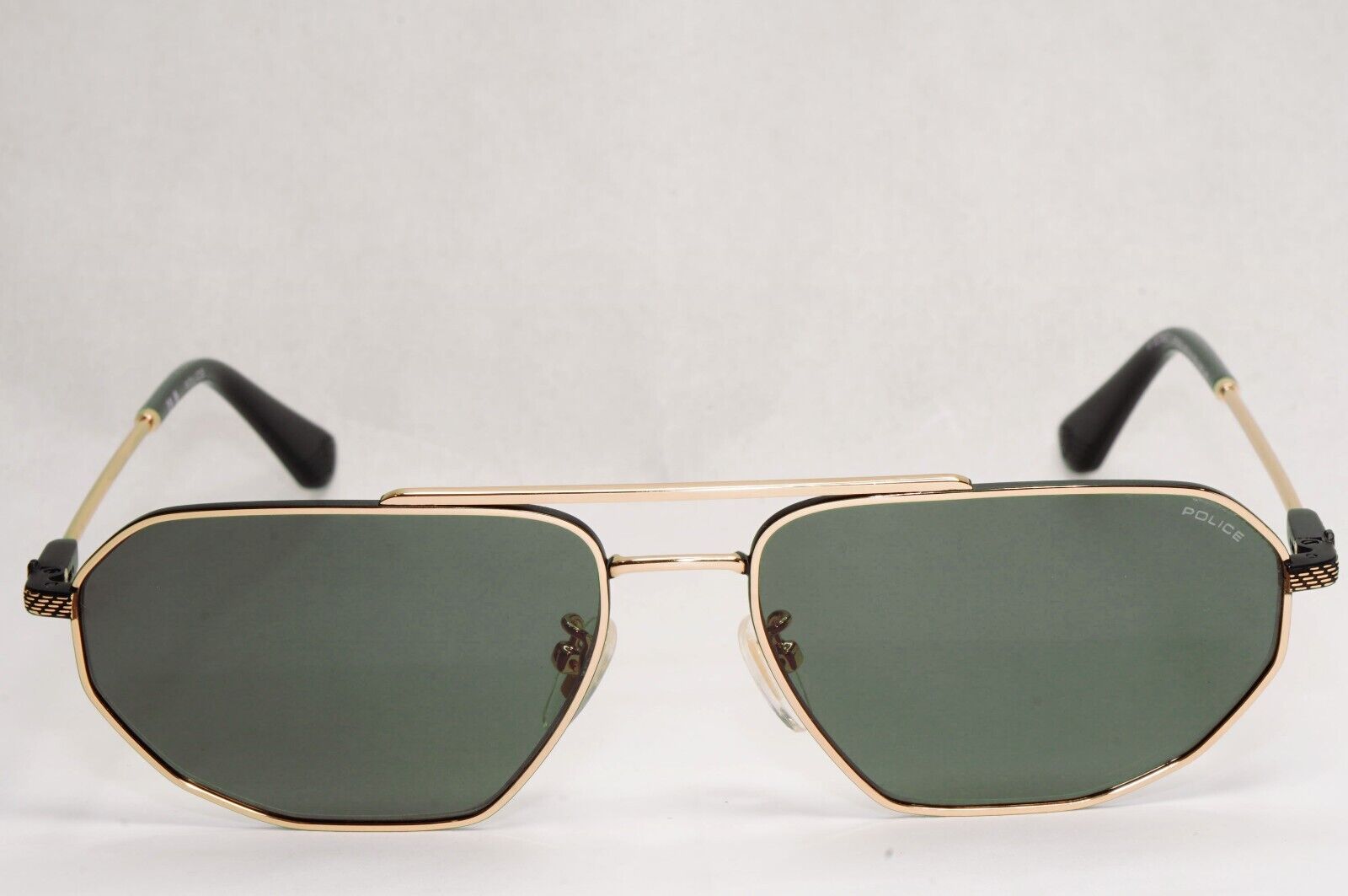 Police Sunglasses Gold Black Metal Angular Pilot Green SPL F66 Octane 2 COL 0302