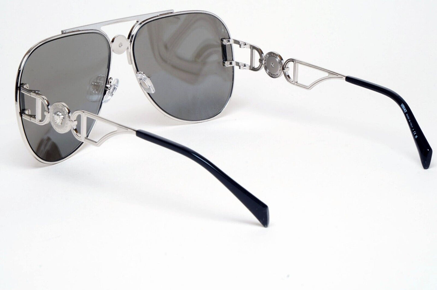 Versace Sunglasses Oversized Pilot Silver Medusa Mirror MOD VE 2255 1000/6G
