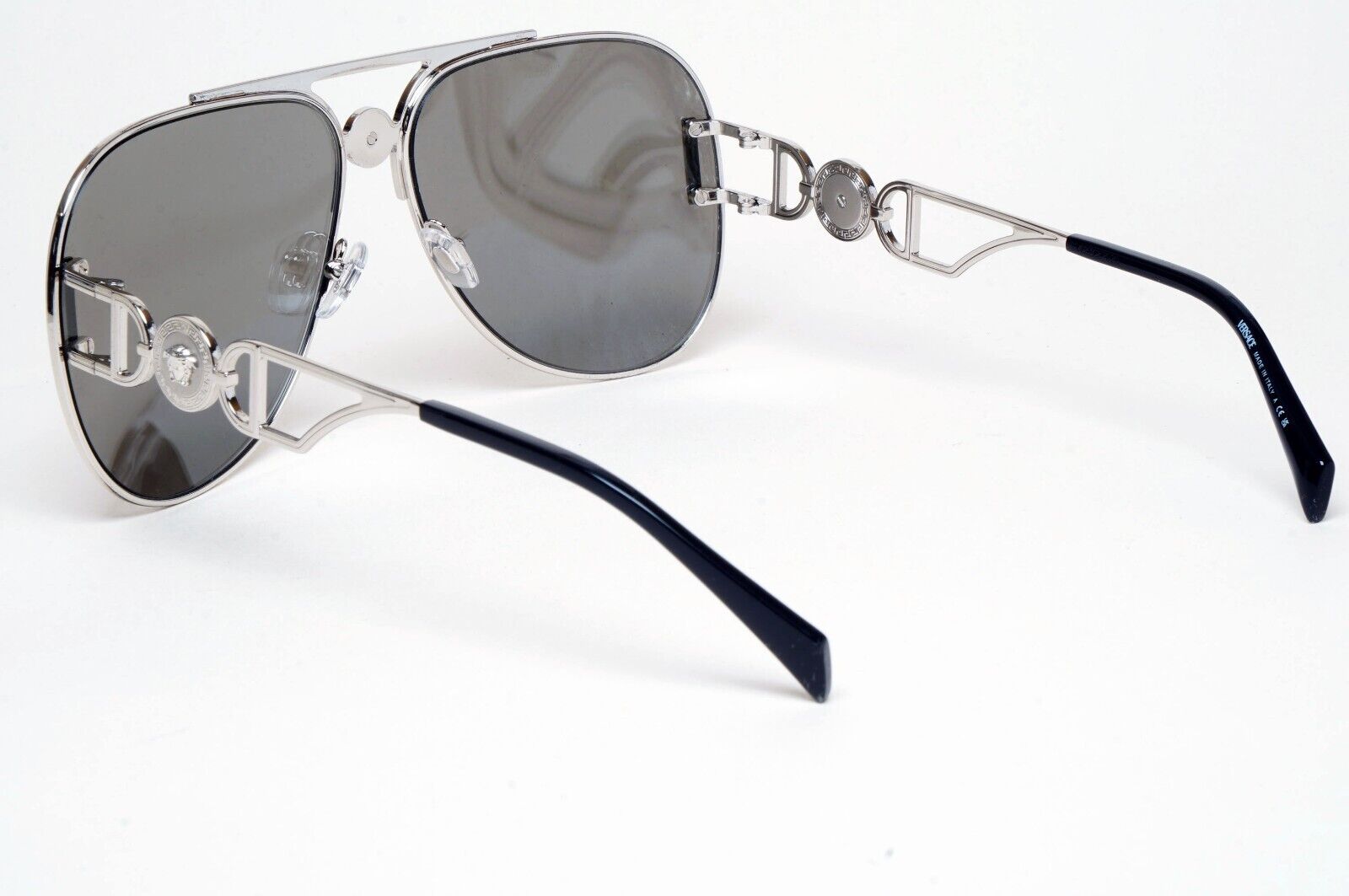Versace Sunglasses Oversized Pilot Silver Medusa Mirror MOD VE 2255 1000/6G