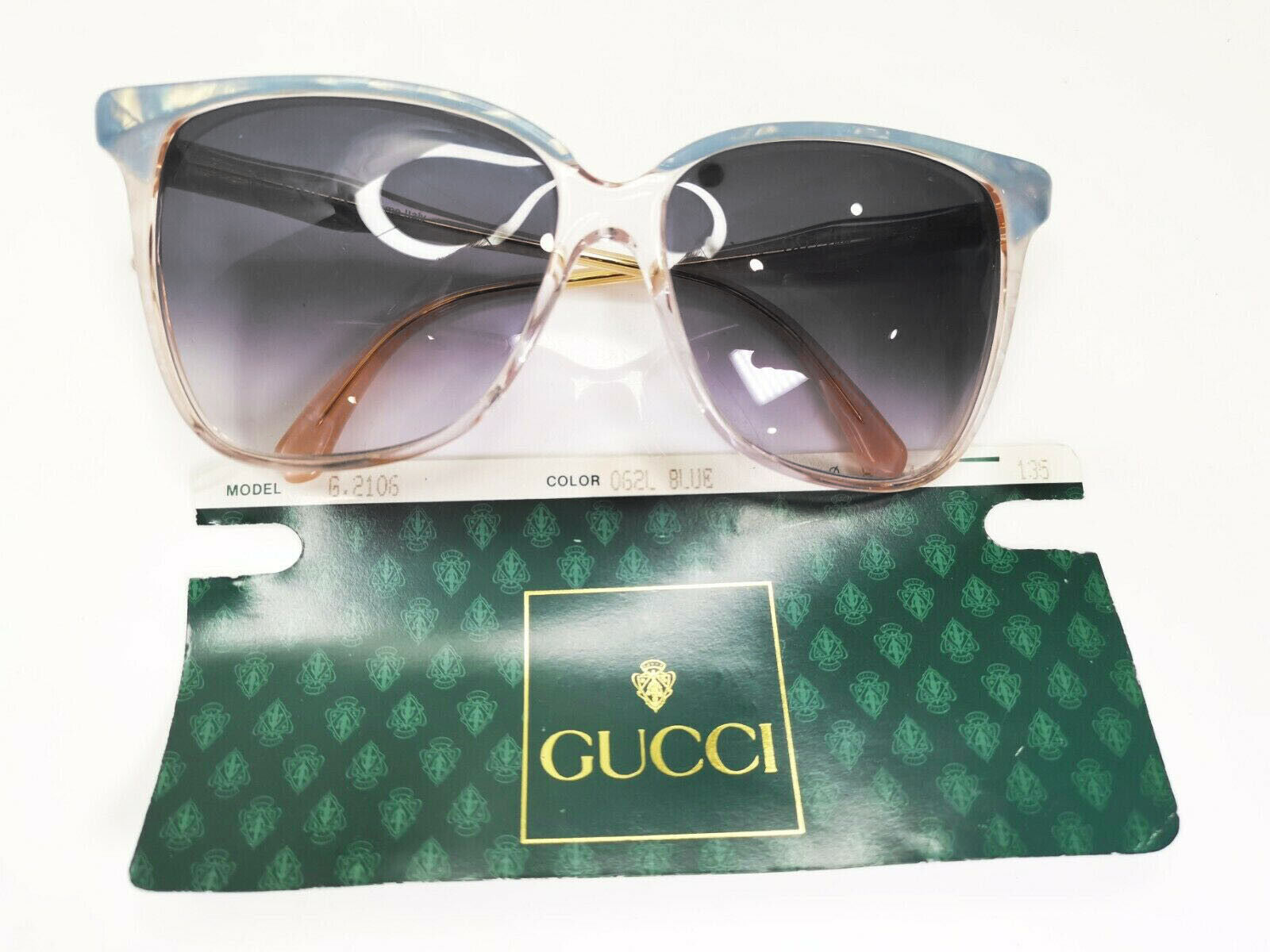 Gucci 1993 Vintage Sunglasses Blue Pearl Gold Grey Fade Womens GG 2106 62L 57mm