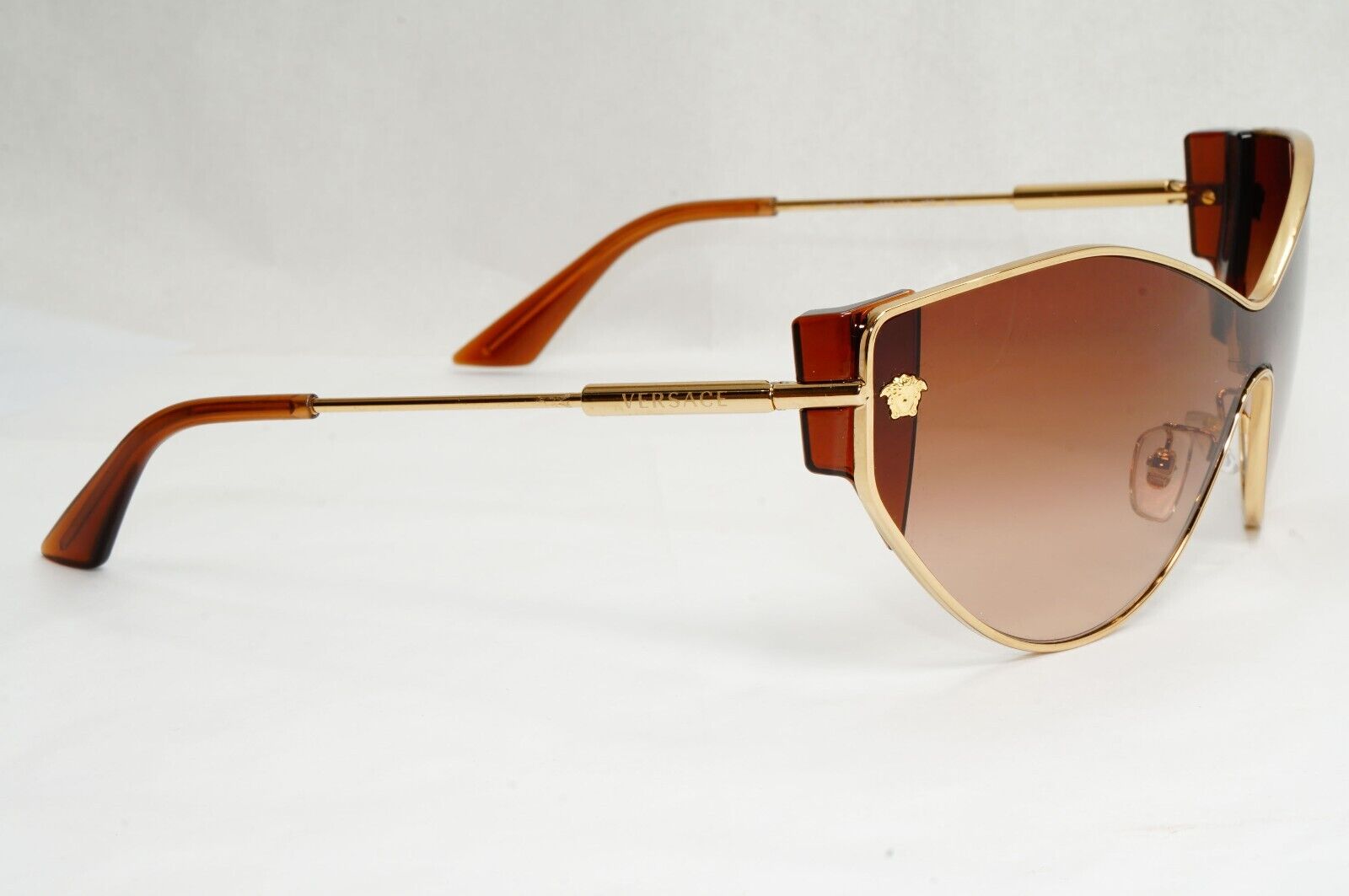 Versace Sunglasses Gold Brown Shield Gradient Metal MOD VE 2239 1002/13