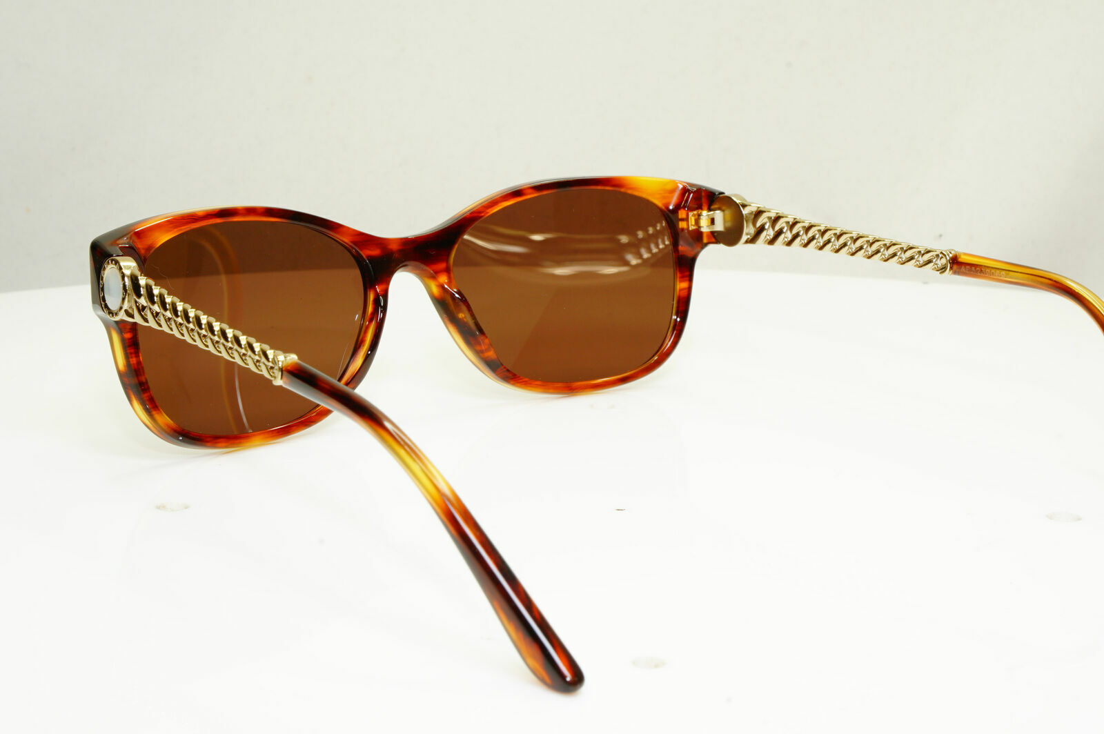 Bvlgari Gold Pearl Sunglasses Brown Rectangle Chain Womens 4081 816 30416