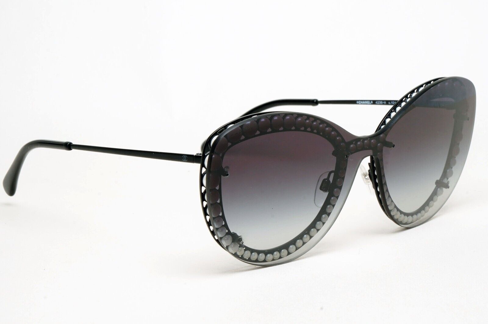 Chanel Sunglasses Pearl Black Grey Smoke Shield Visor 4236-H c.101/S6 261124