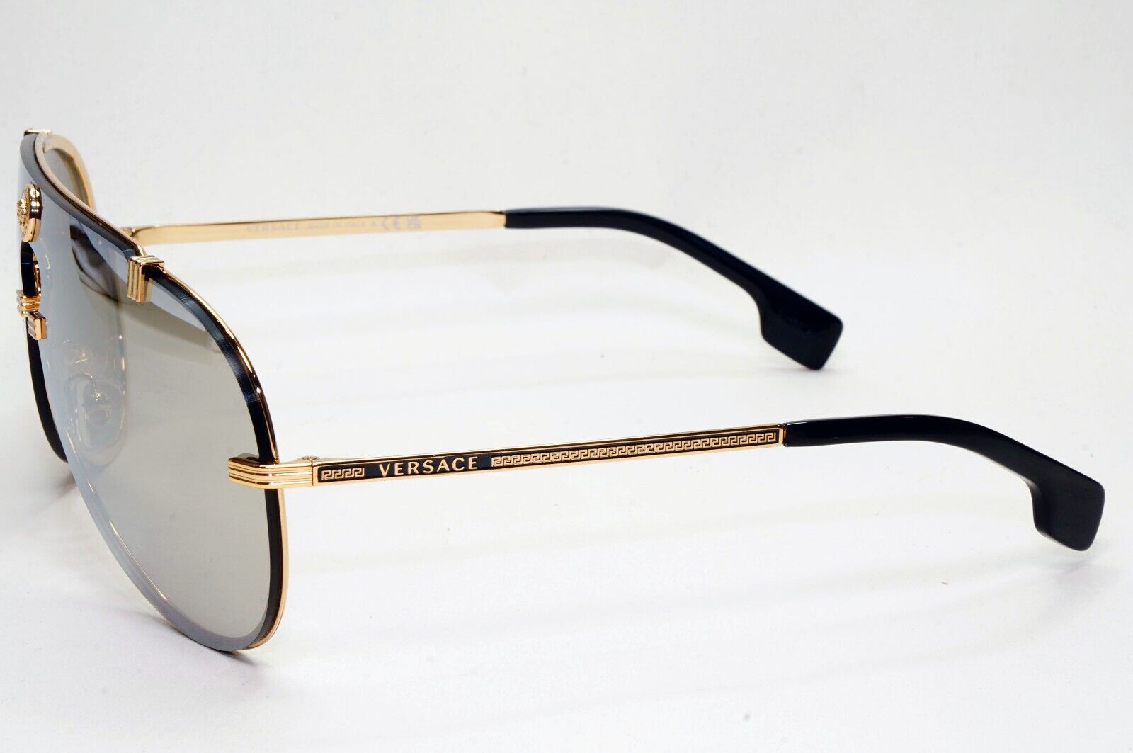 Versace Sunglasses Gold Silver Mirror Medusa Pilot Shield MOD VE 2243 1002/6G