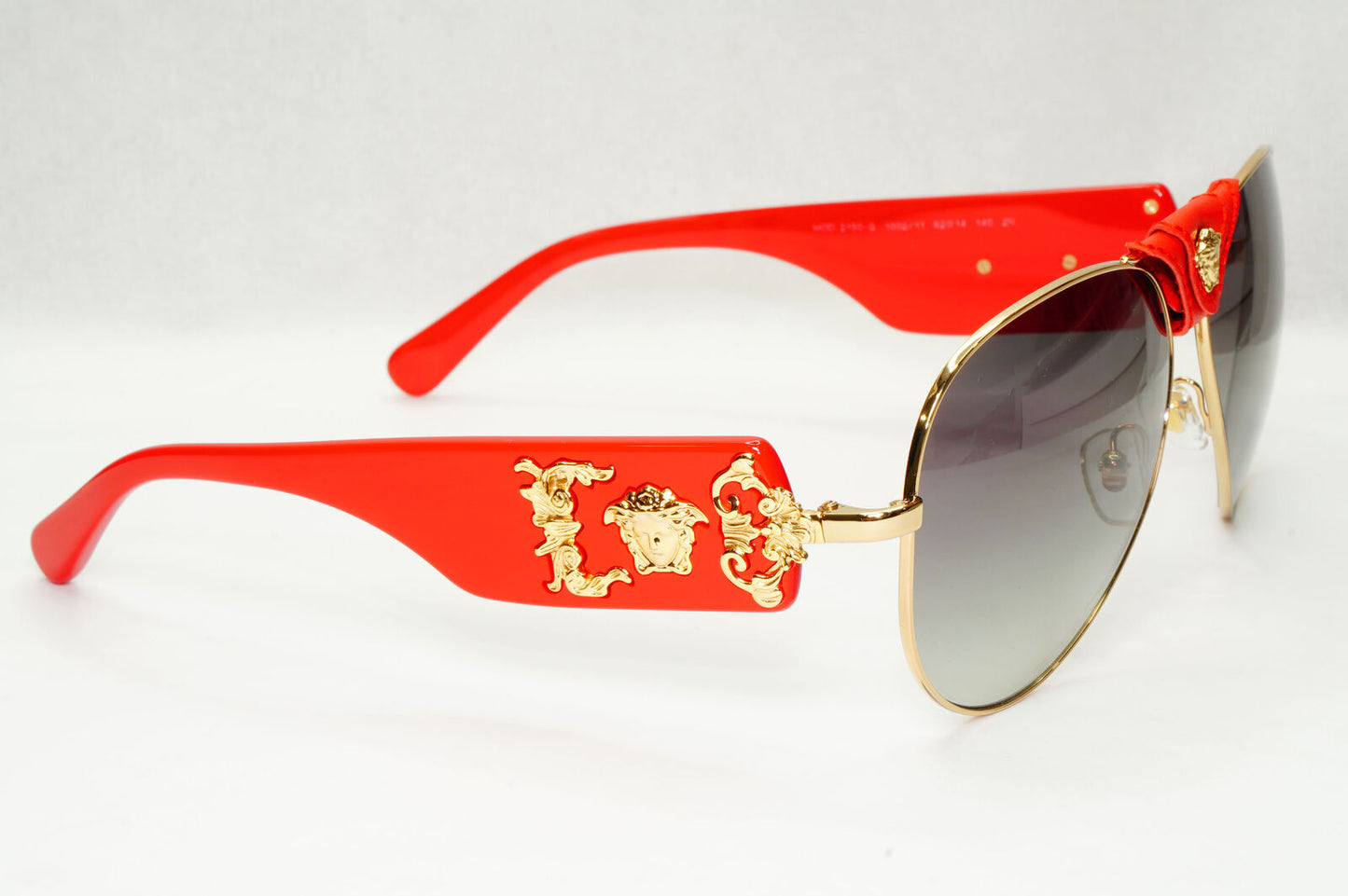 Versace Sunglasses Red Gold Grey Gradient Medusa Pilot MOD VE 2150-Q 1002/11 VV