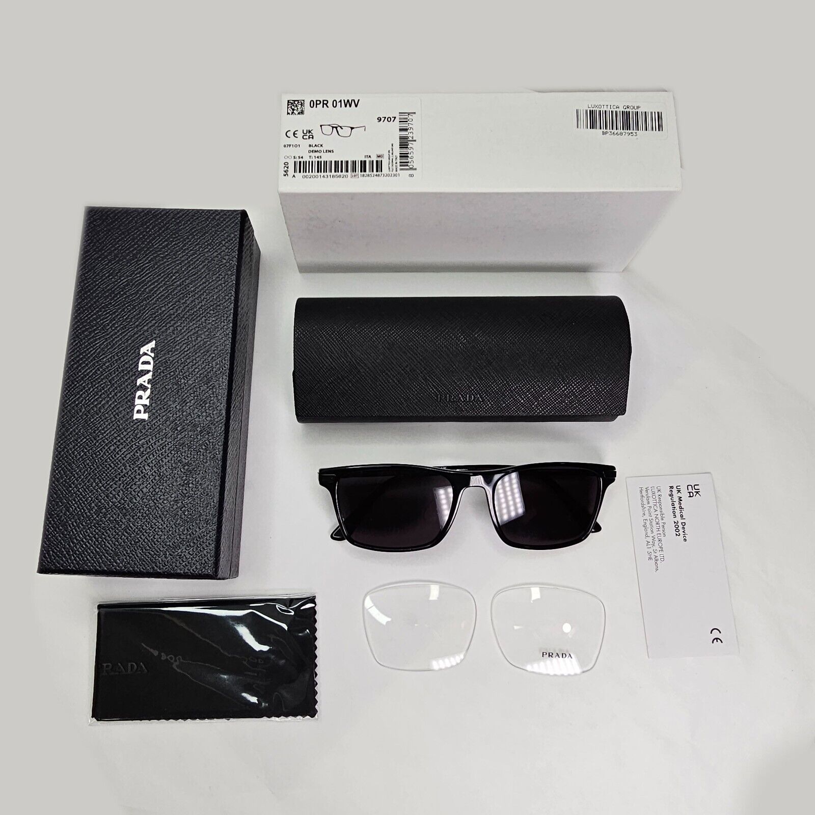 Prada Sunglasses Black Square Glossy Fashion PR01WV VPR 01W 07F-1O1 54mm