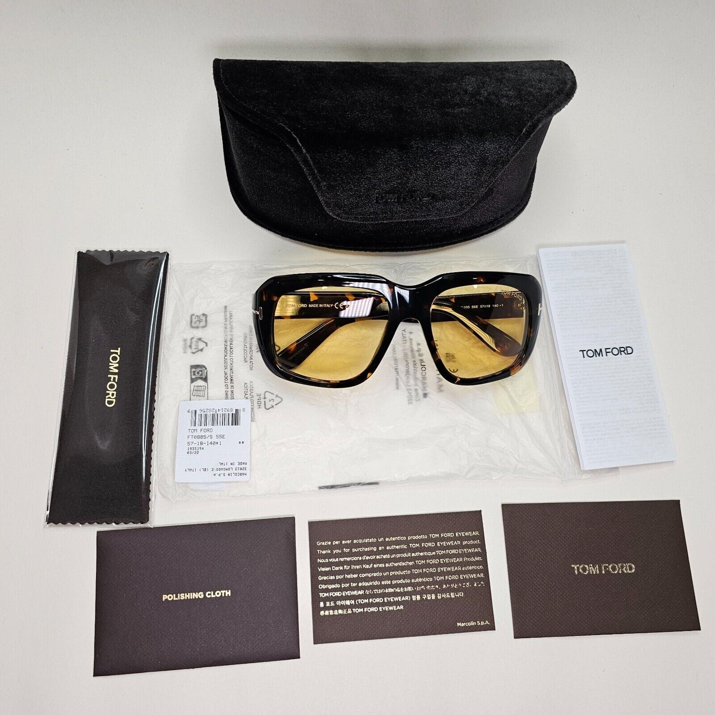 Tom Ford Sunglasses Bailey-02 Brown Tortoise Yellow Square FT0885 TF 885 55E