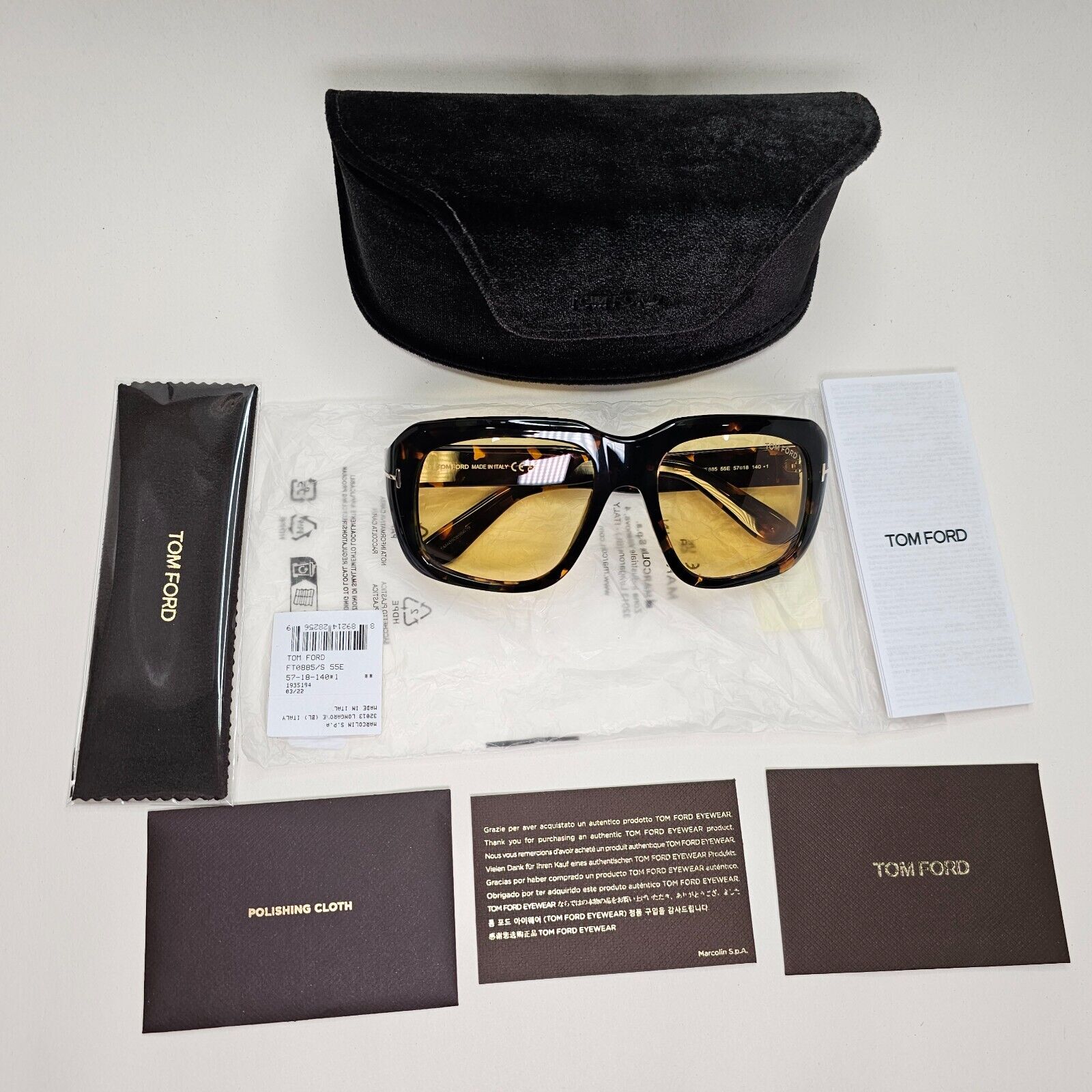 Tom Ford Sunglasses Bailey-02 Brown Tortoise Yellow Square FT0885 TF 885 55E