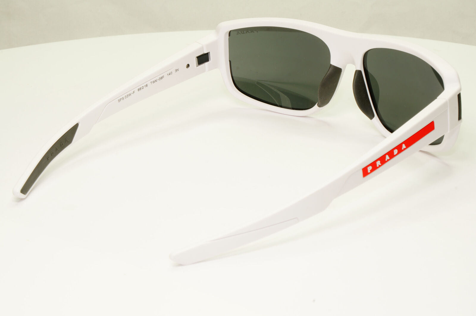 Prada White Black Sunglasses Mens Rectangle Red Stripe SPS 03W F PS03WFS TWK-06F