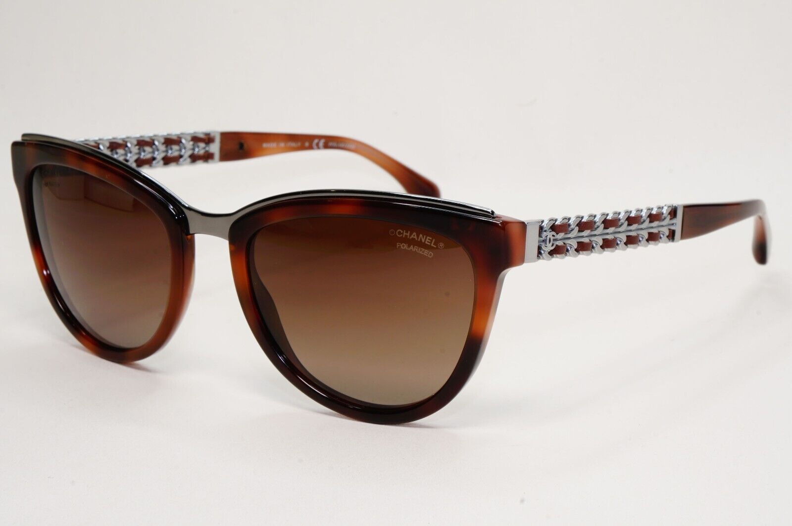 Chanel Sunglasses Polarized Brown Gradient Silver Leather Chain 5361-Q c.1575/S9
