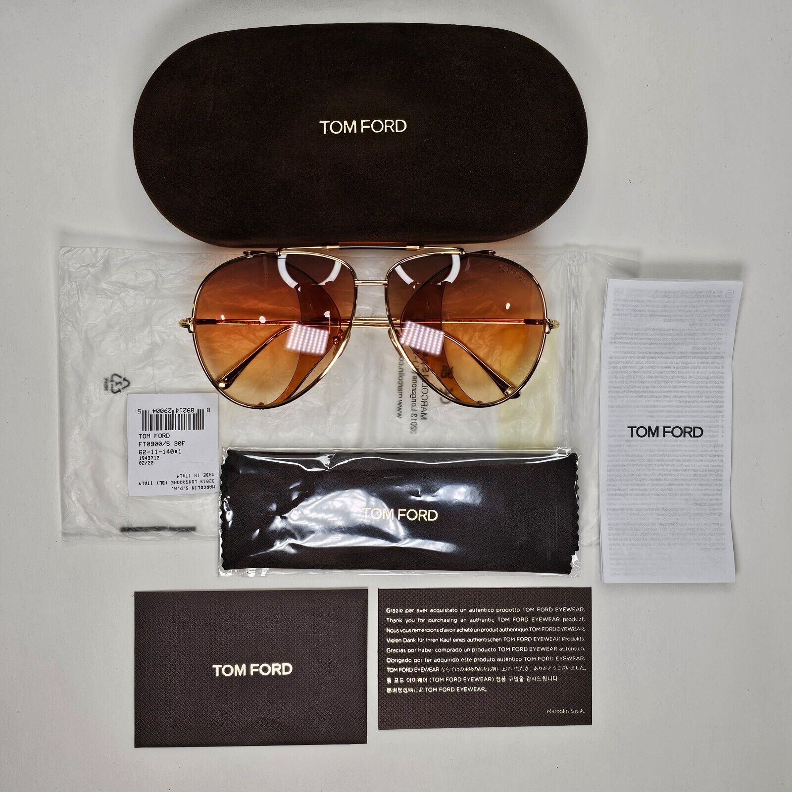 Tom Ford Sunglasses Jack-02 Oversized Unisex Large Gold FT0900 TF 900 30F [a]