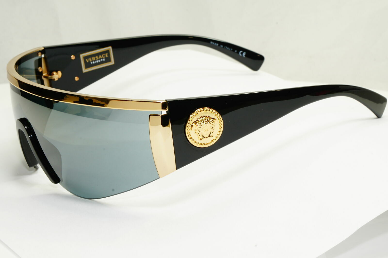 Versace Sunglasses Gold Medusa Shield Black 1996 Tribute 2197 1000/6G [a] 38875