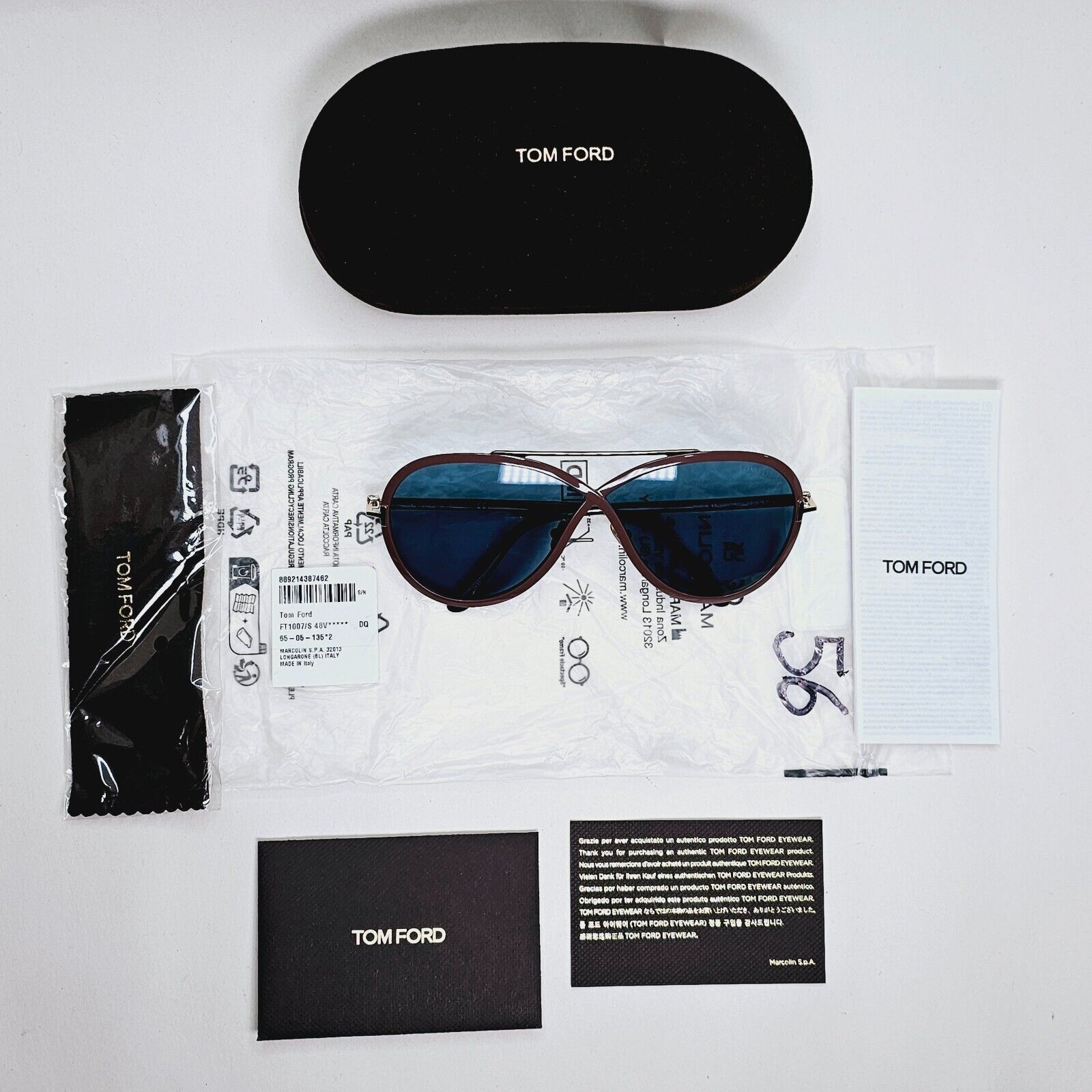 Tom Ford Sunglasses Rickie Pilot Brown Teal Blue Large FT1007 TF 1007 48V