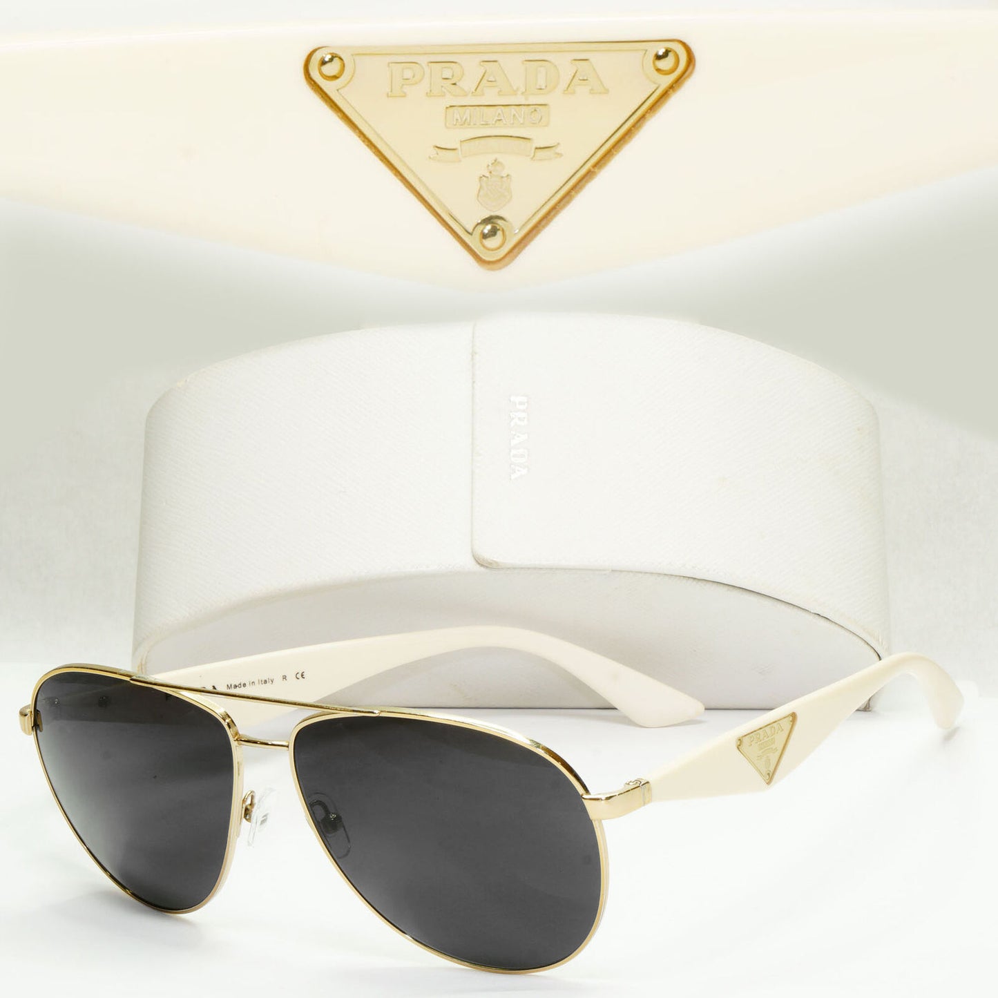 Prada Sunglasses Triangle Black White Pilot PR53QS SPR 53Q ZVN-0A6 60mm 151223
