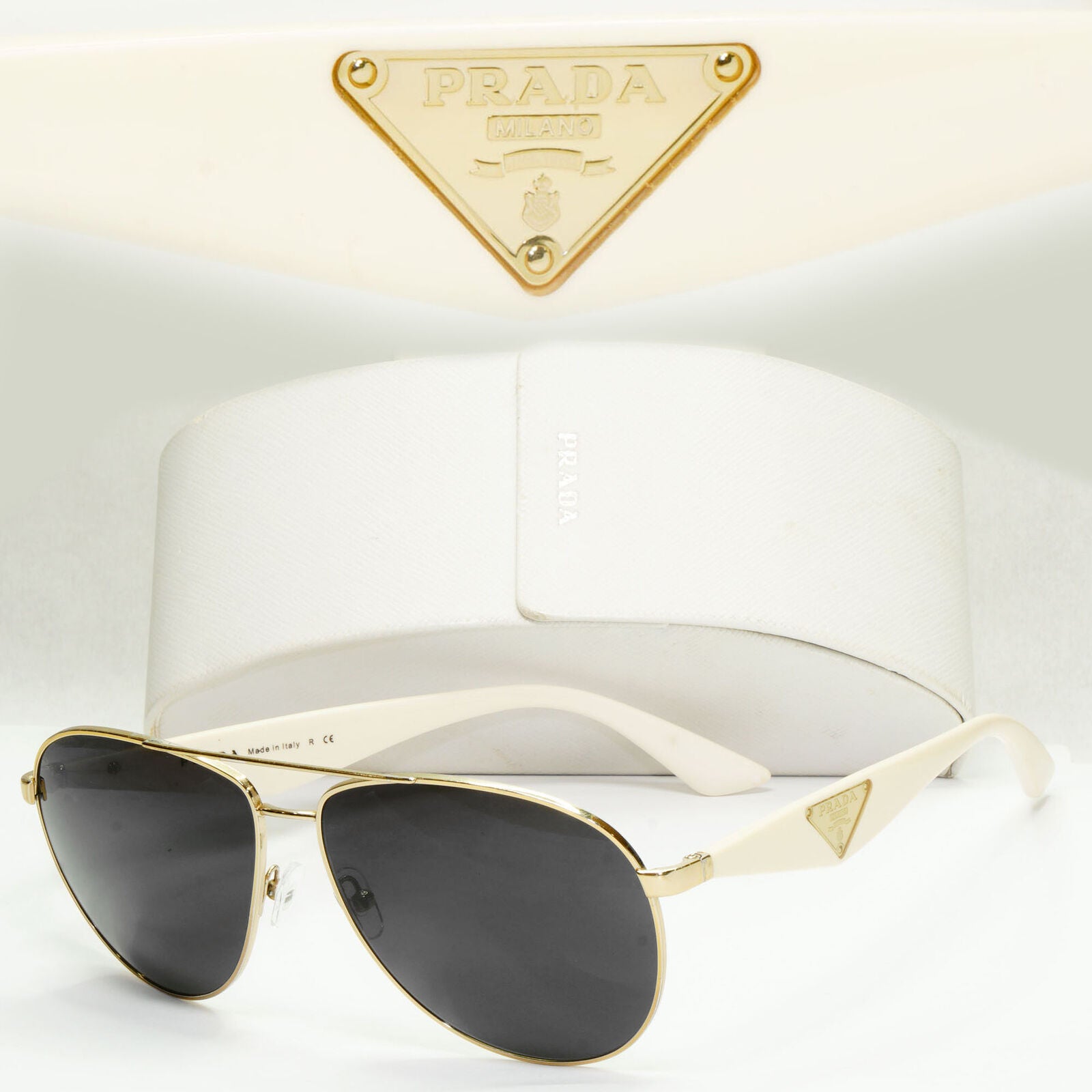 Prada Sunglasses Triangle Black White Pilot PR53QS SPR 53Q ZVN-0A6 60mm 151223